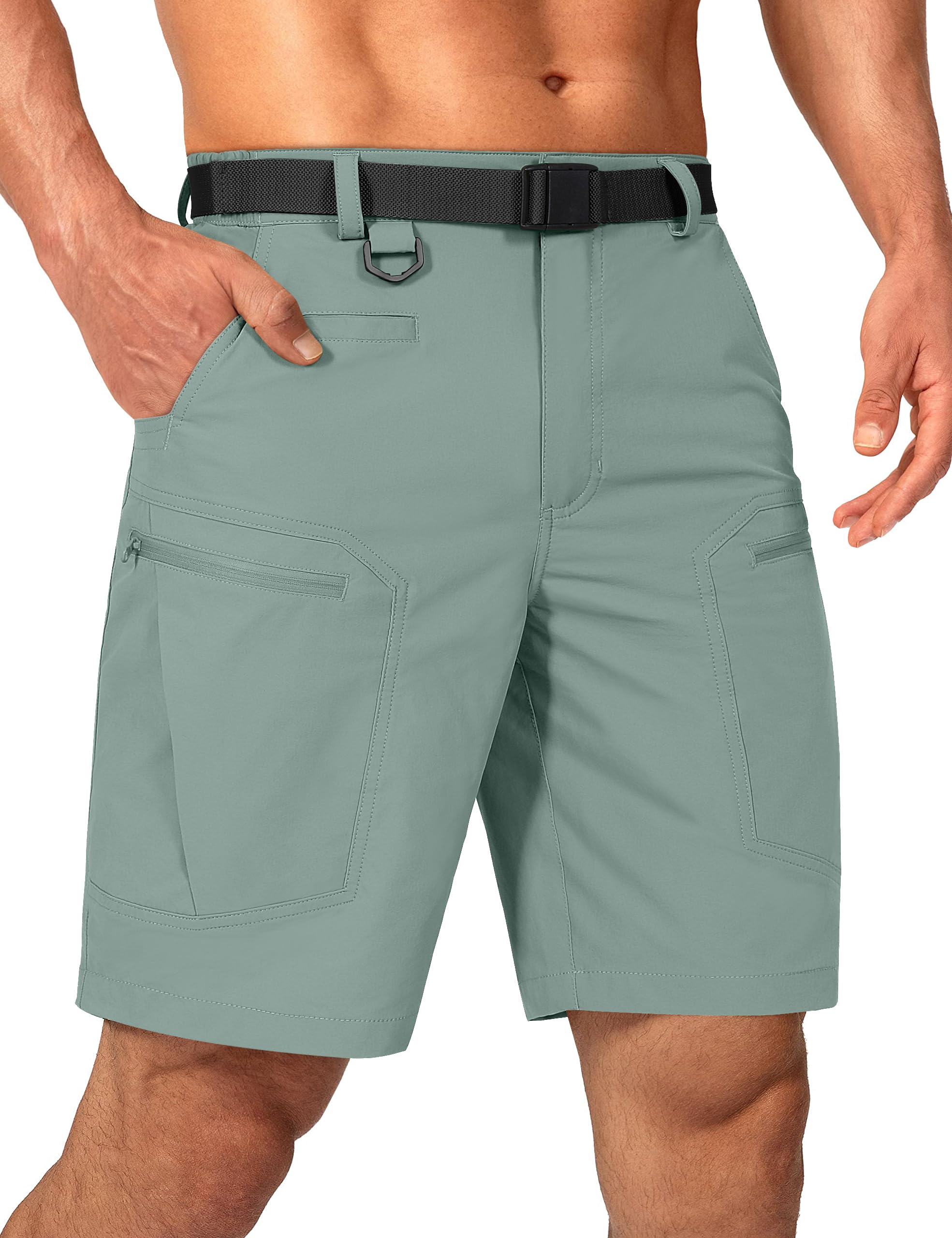Mens Cargo Hiking Shorts Water Resistant Quick Dry Lightweight Breathable Tactical Shorts with Nylon Belt