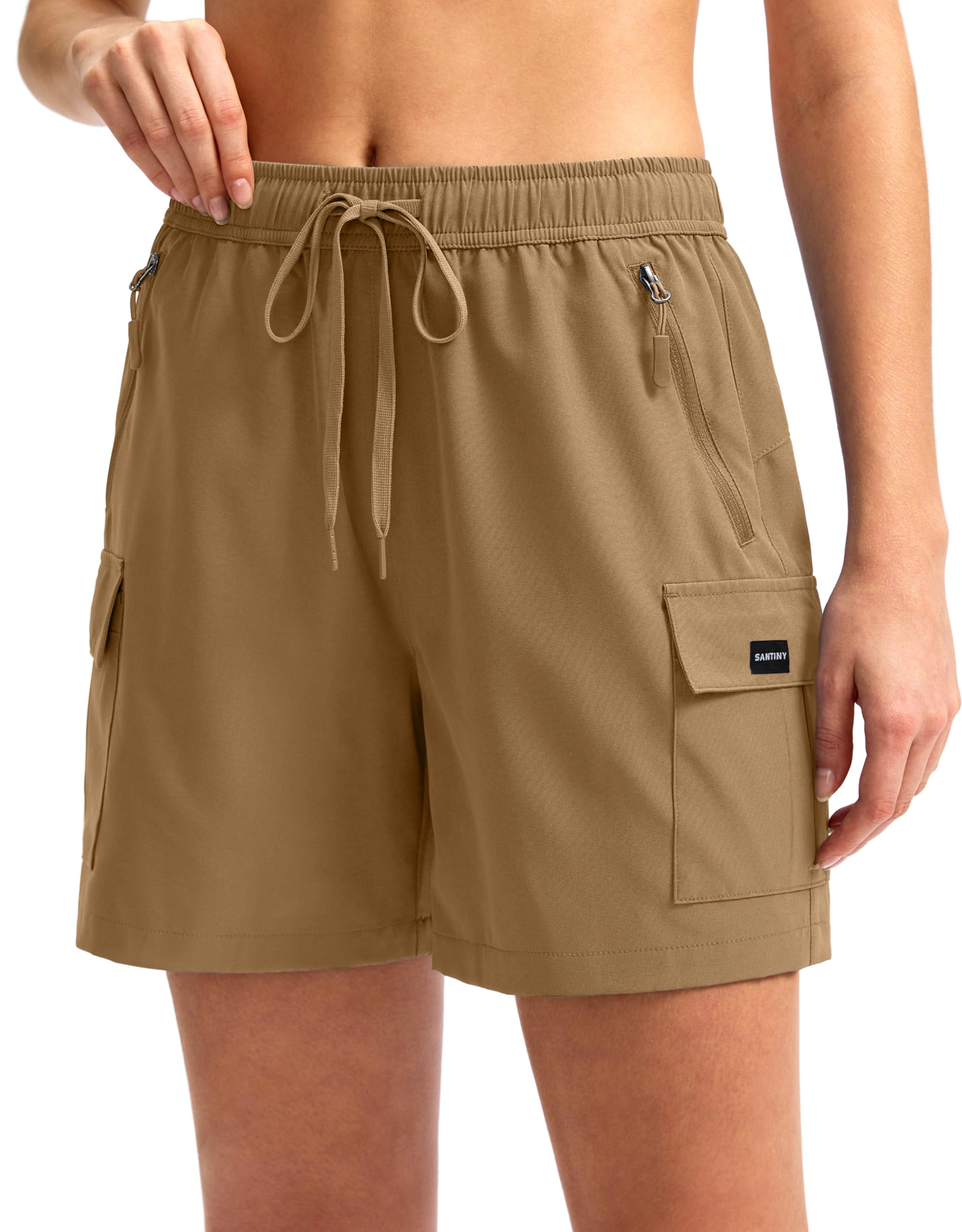 SANTINY Women's 5''/ 7''/9'' Hiking Cargo Shorts Quick Dry Lightweight Summer Shorts for Women Athletic Golf Zipper Pockets