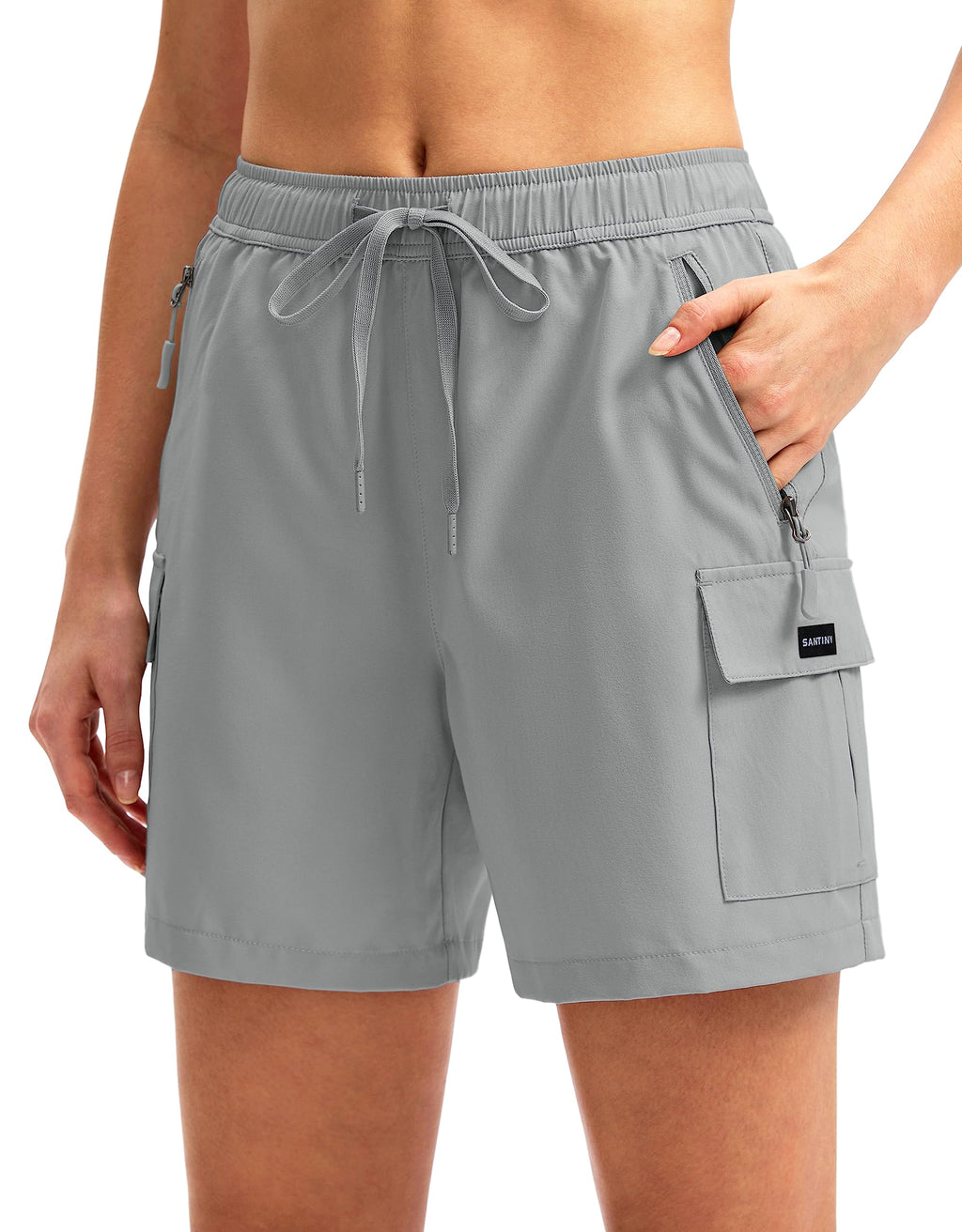 SANTINY Women's 5''/ 7''/9'' Hiking Cargo Shorts Quick Dry Lightweight Summer Shorts for Women Athletic Golf Zipper Pockets