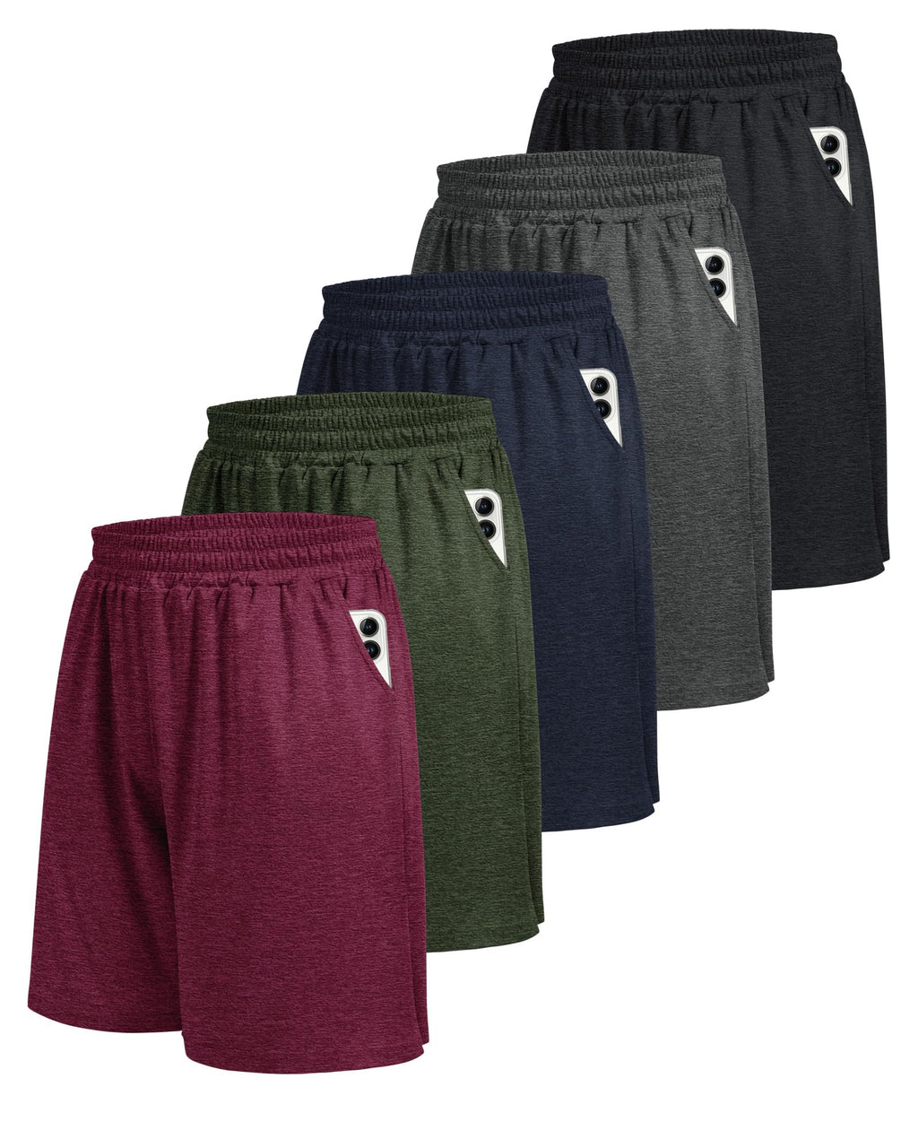 BOOJO 5 Pack Athletic Gym Mens Shorts - Workout Black Quick Dry Basketball Shorts with Pockets for Running Casual Activewear