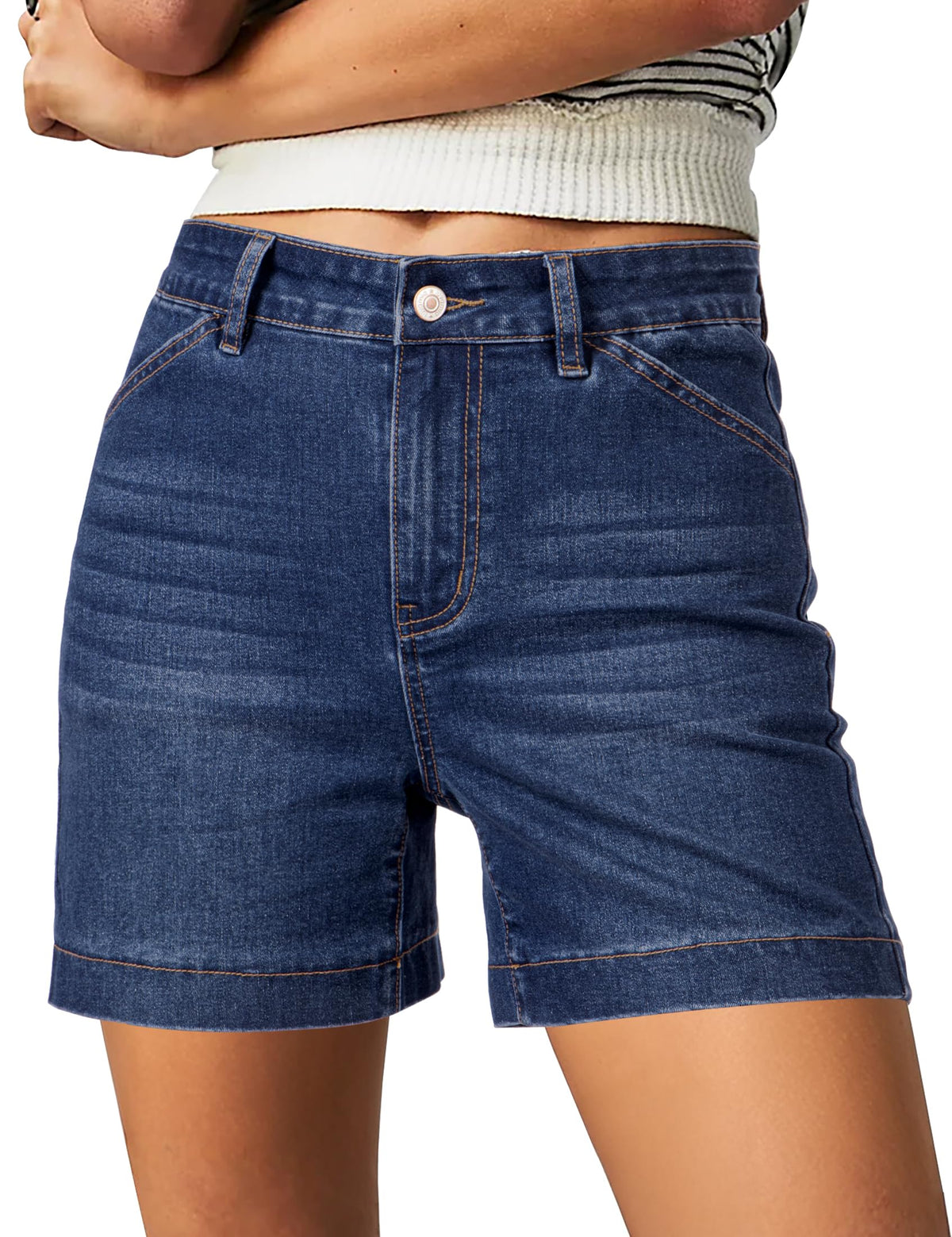 luvamia Jean Shorts for Women High Waisted Trendy Stretchy Denim Shorts 5 Inch Inseam Summer Casual Jorts with Pockets