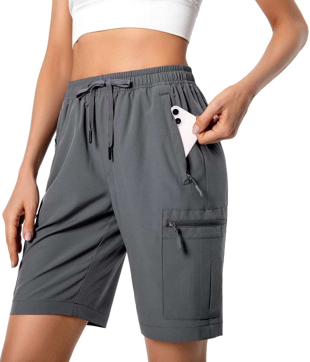 Hugut Women's Lightweight Hiking Cargo Shorts Quick Dry Athletic Shorts Camping Travel Golf Zipper Pockets Water Resistant