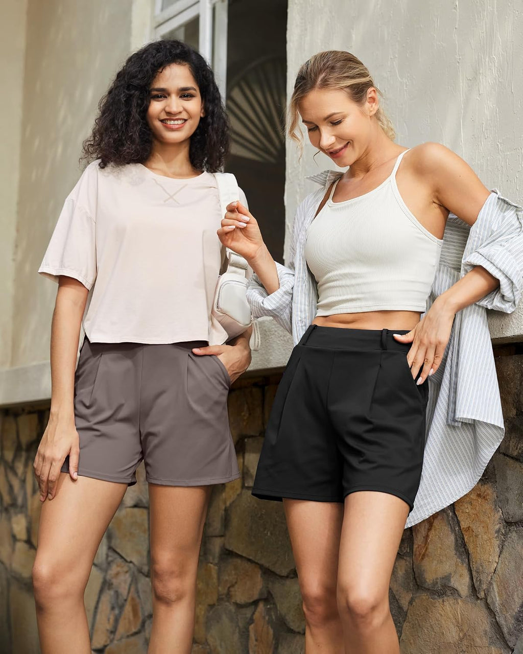 G4Free EverGoing Dressy Casual Shorts for Women 4" High Waisted Summer Lounge Pleated Shorts with Pockets