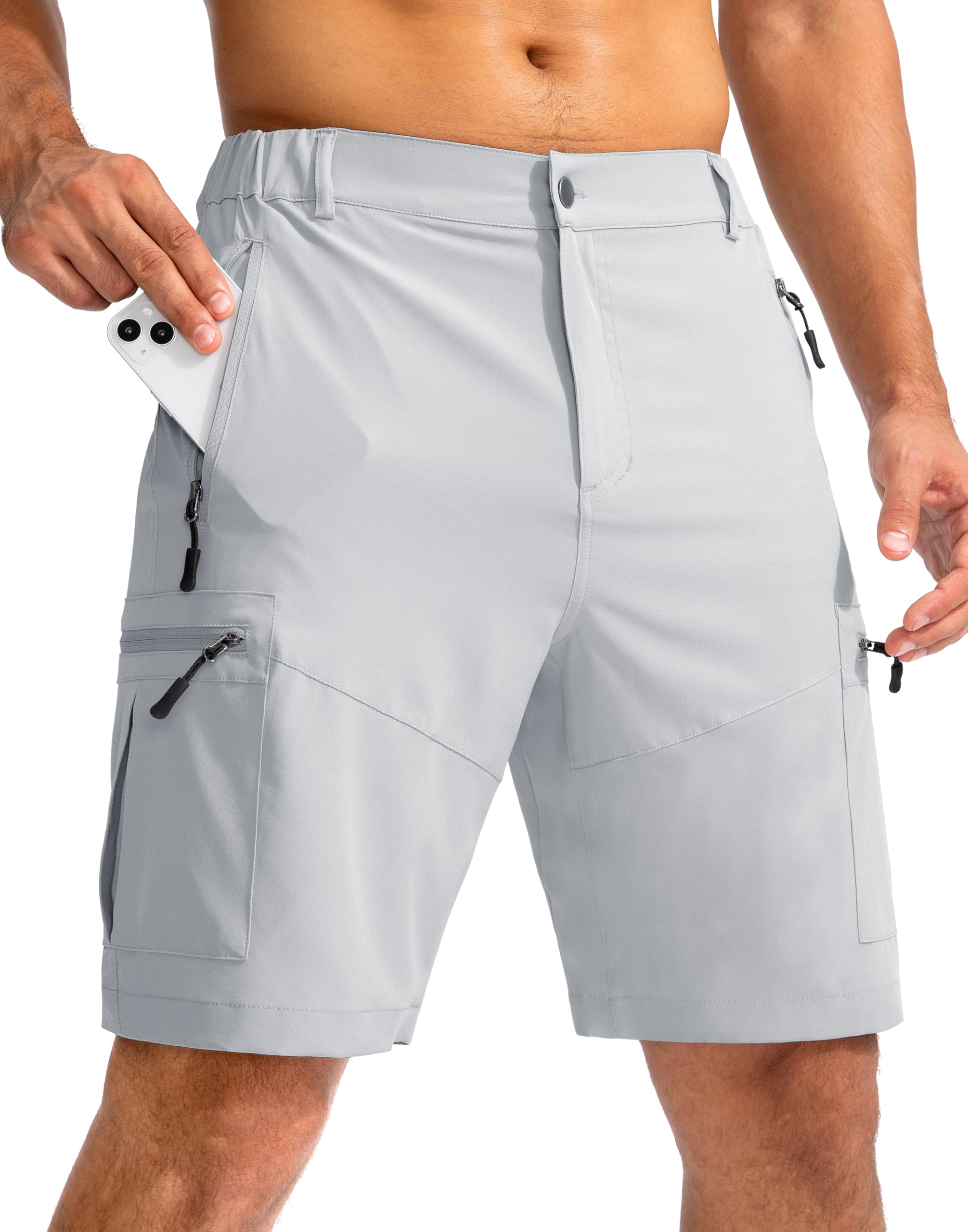 Pudolla Men's Hiking Cargo Shorts 9"/7"/11" Lightweight Outdoor Shorts for Men Trip Golf Camping Casual with 5 Zipper Pockets
