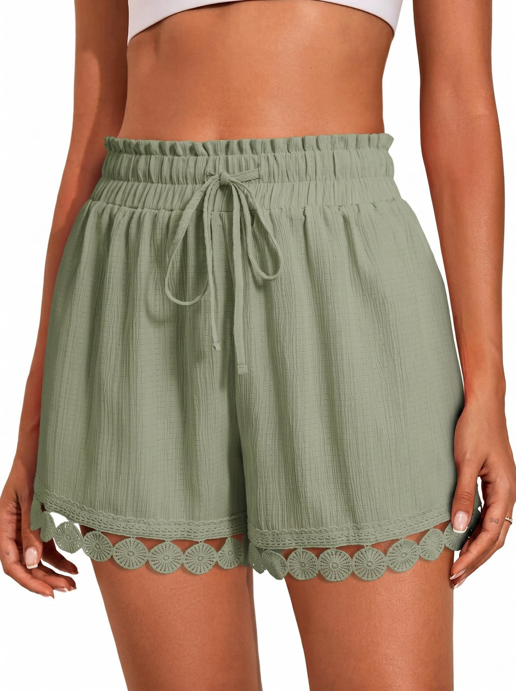 Dokotoo Womens Shorts Summer Casual Loose Elastic Waist Drawstring Lace Boho Beach Cover Up Shorts