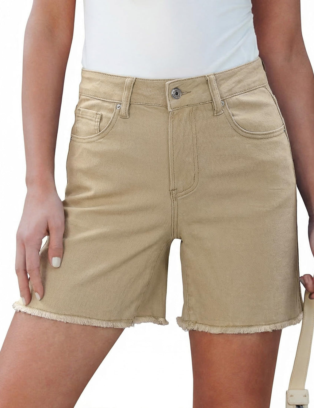luvamia FleXclusive Jean Shorts for Women Trendy High Waisted Stretchy Denim Summer Raw Hem Mom Long Shorts Cutoff Jorts