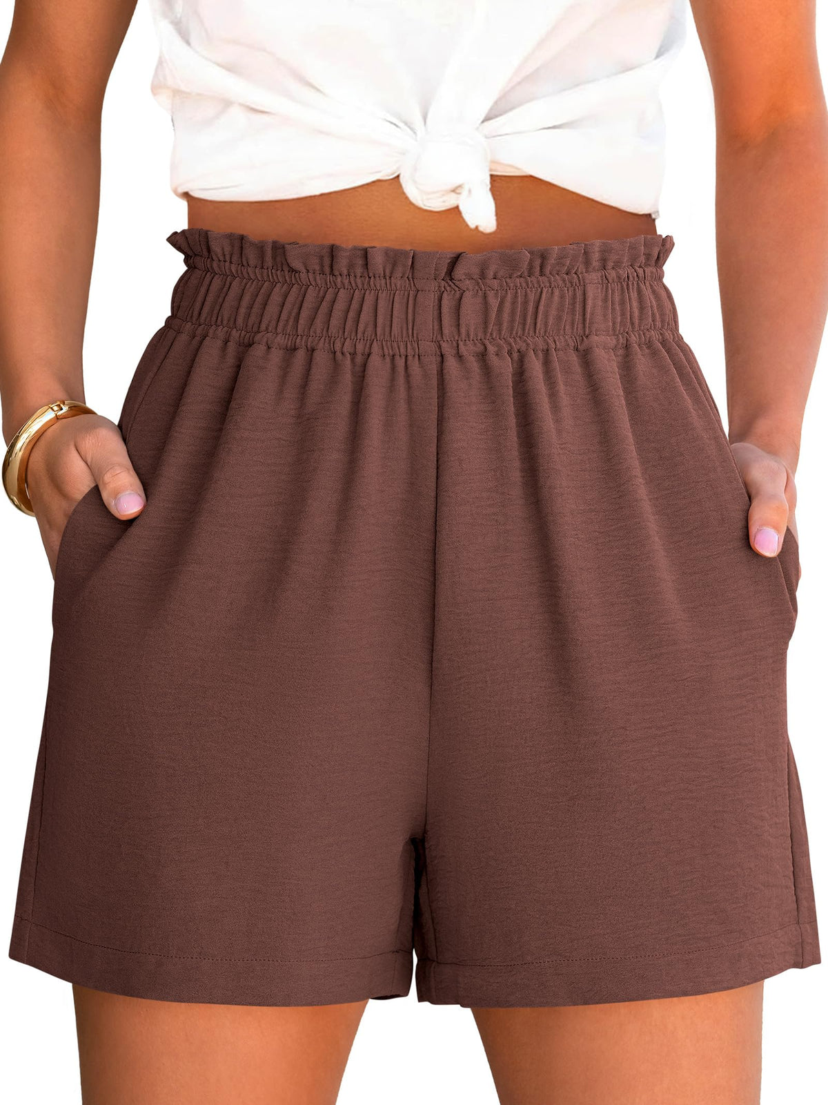 ANRABESS Shorts for Women,Dressy Casual Elastic High Waisted,Comfy Lightweight Airy,Summer Shorts for Beach,Travel & Vacation