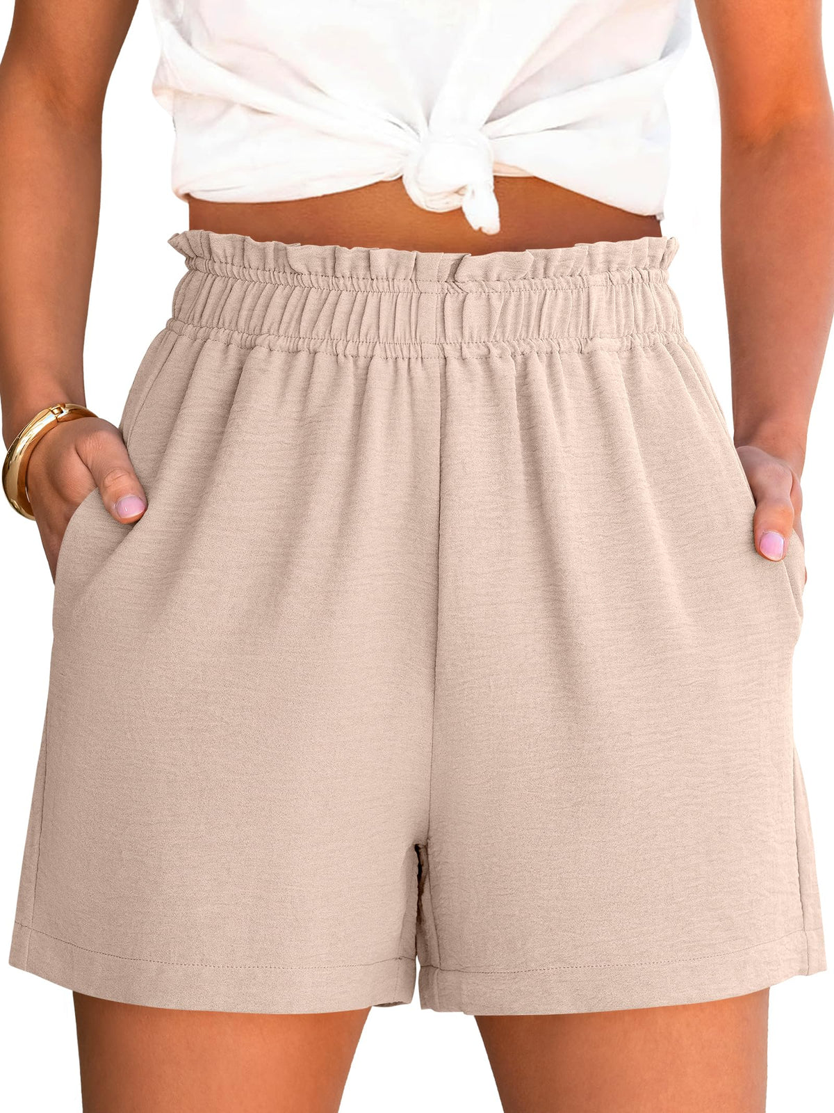 ANRABESS Shorts for Women,Dressy Casual Elastic High Waisted,Comfy Lightweight Airy,Summer Shorts for Beach,Travel & Vacation
