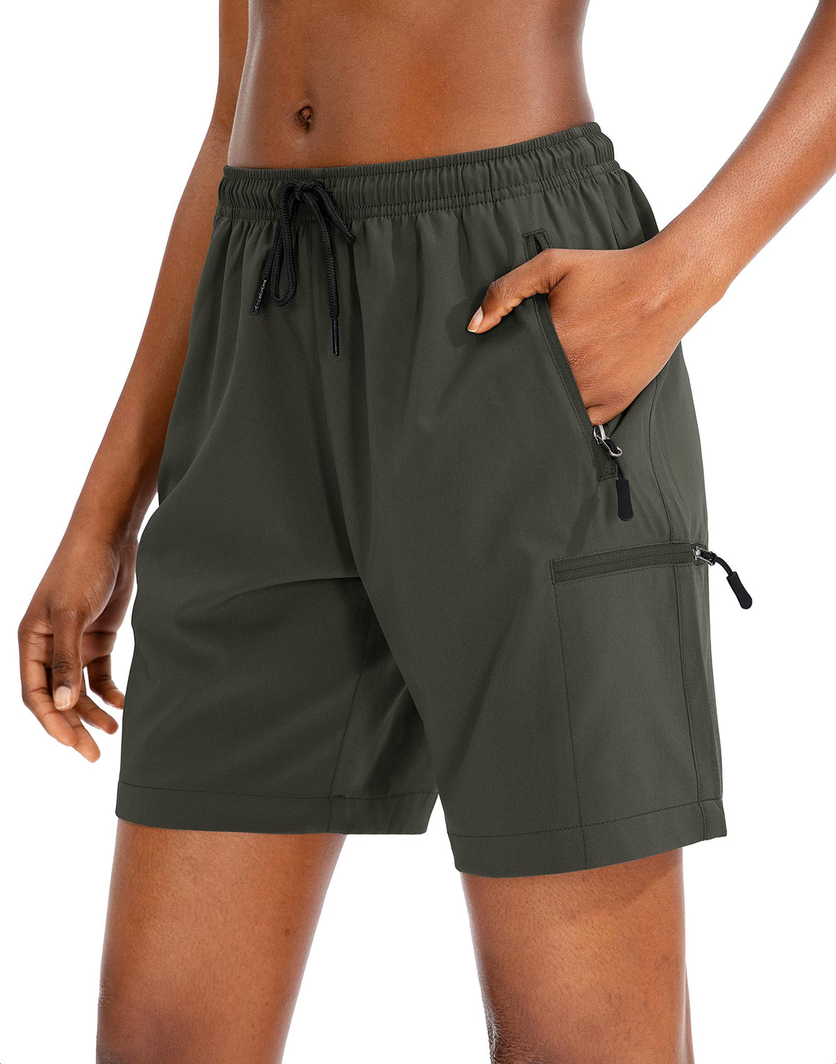 SANTINY Women's 5''/ 7''/9'' Hiking Cargo Shorts Quick Dry Lightweight Summer Shorts for Women Athletic Golf Zipper Pockets