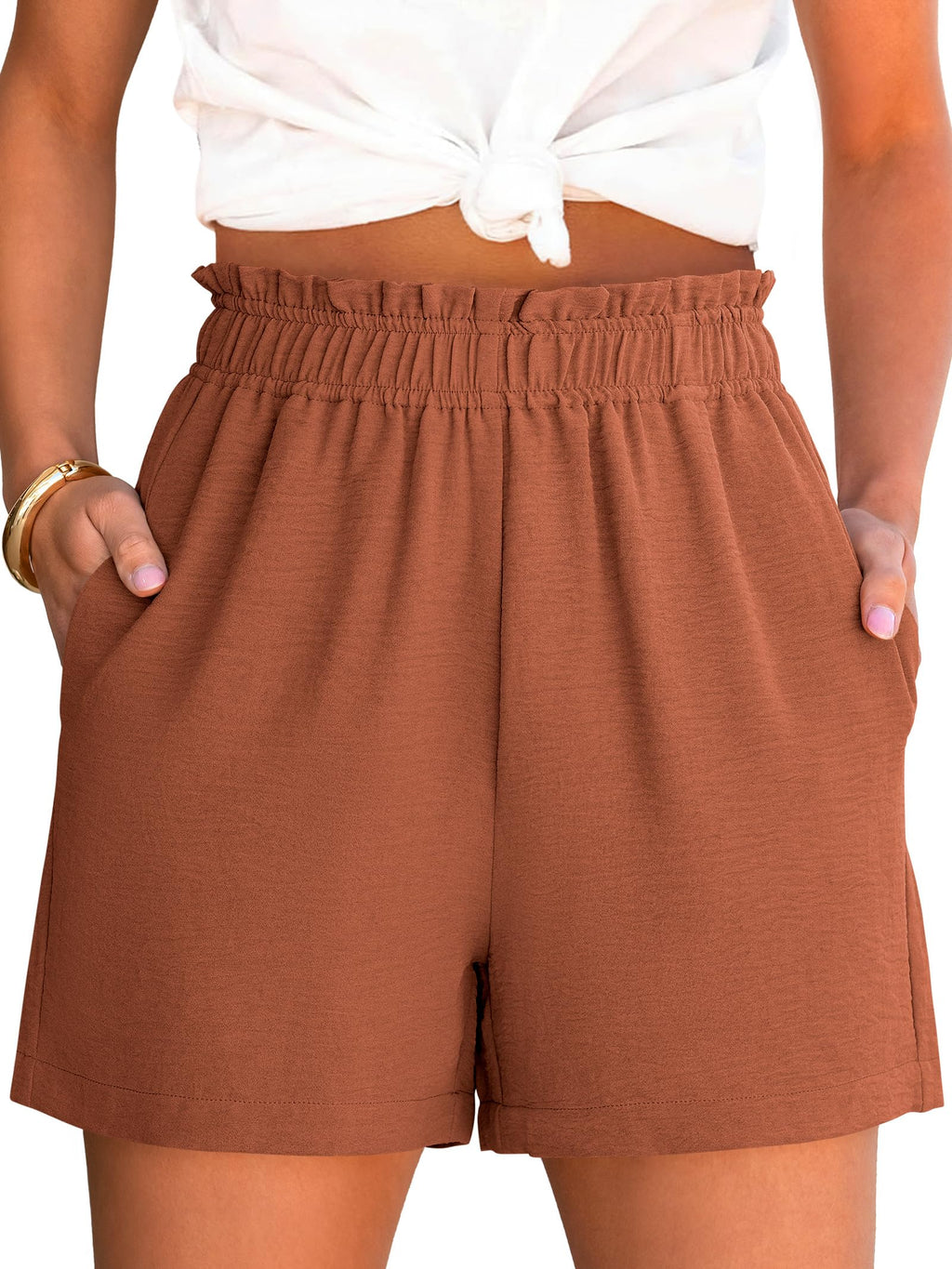 ANRABESS Shorts for Women,Dressy Casual Elastic High Waisted,Comfy Lightweight Airy,Summer Shorts for Beach,Travel & Vacation