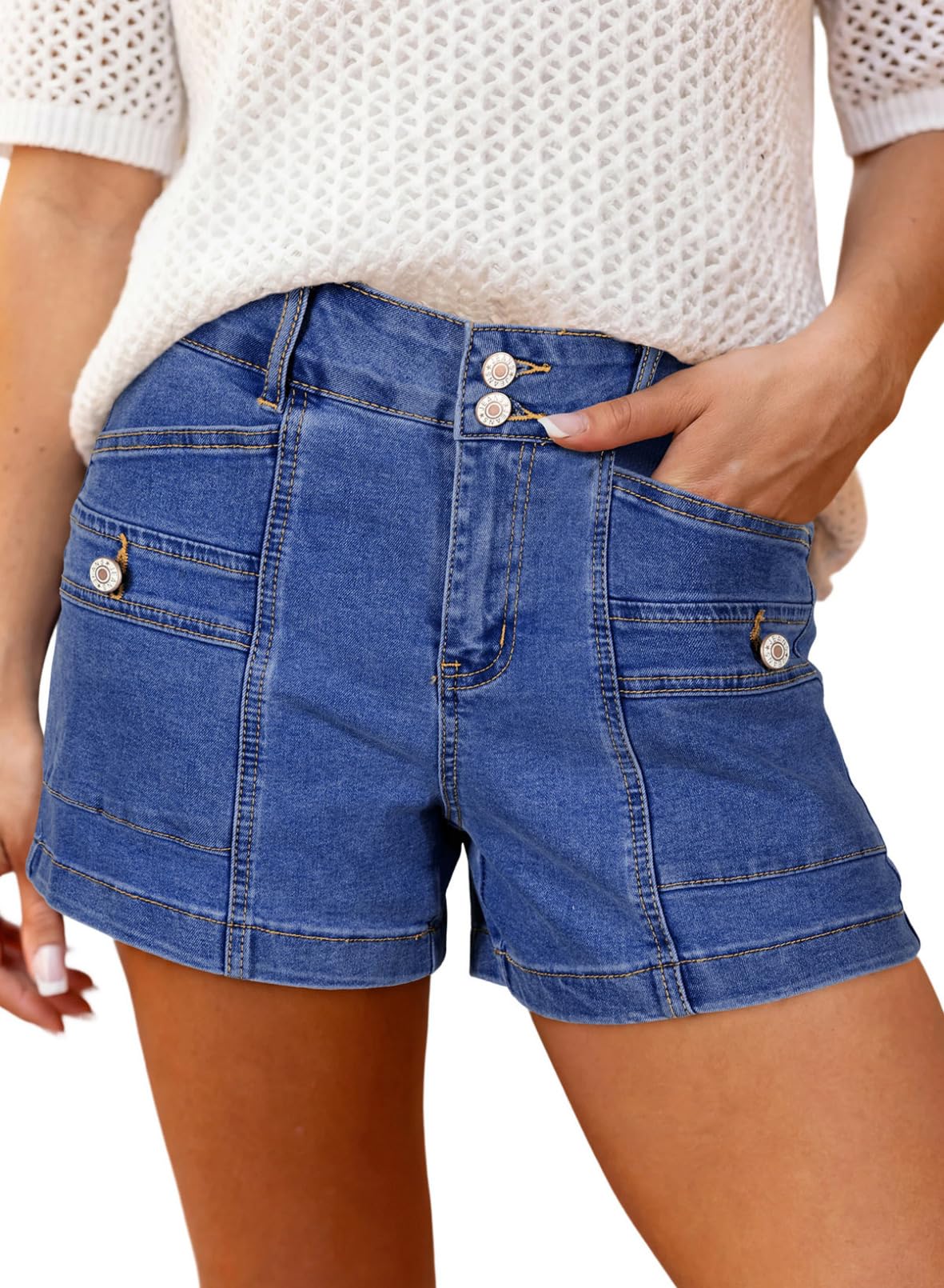 Astylish Women's High Waisted Shorts Jean Stretchy Casual Fashion Trendy Double Button Fly Denim Shorts