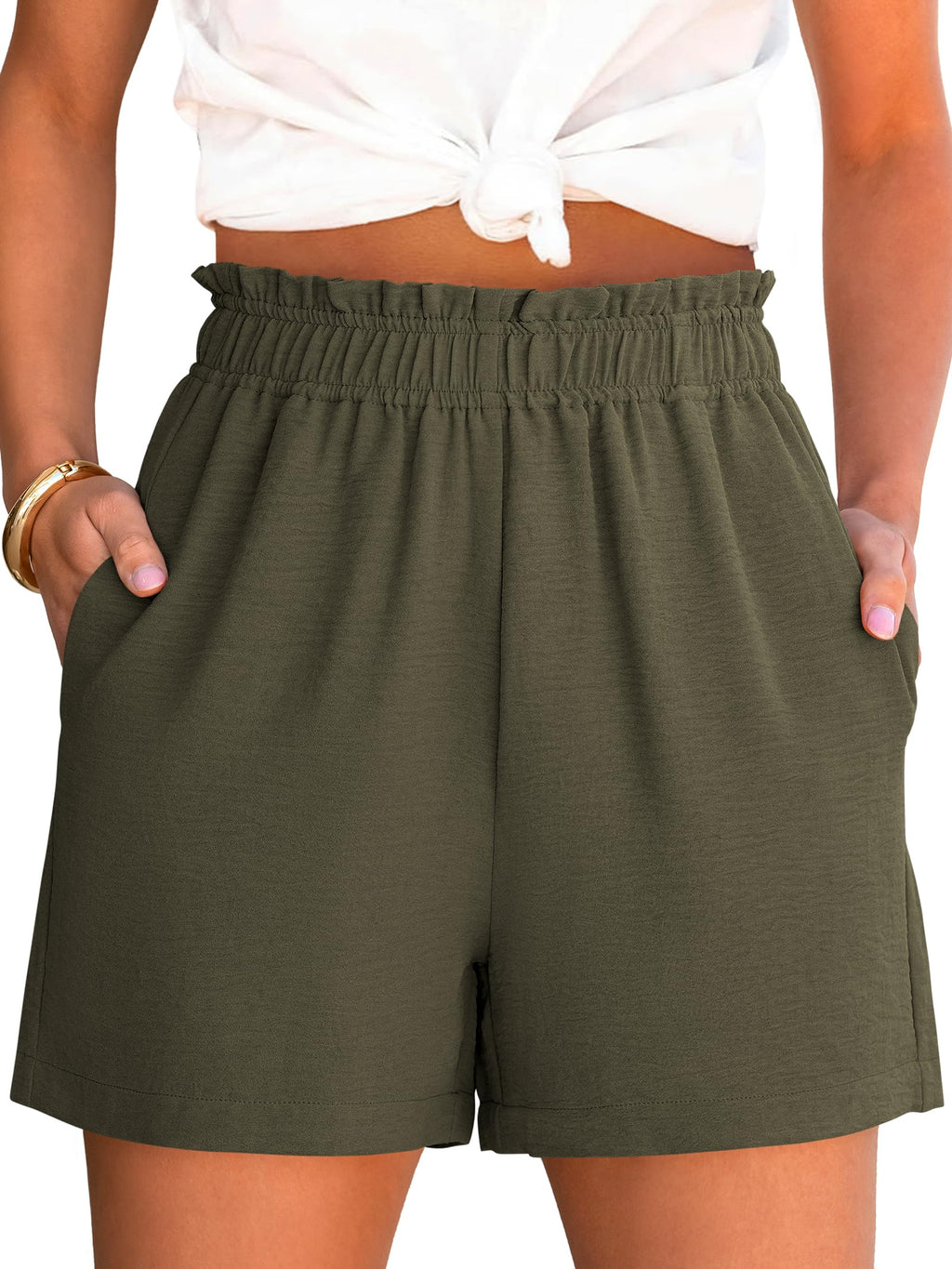 ANRABESS Shorts for Women,Dressy Casual Elastic High Waisted,Comfy Lightweight Airy,Summer Shorts for Beach,Travel & Vacation