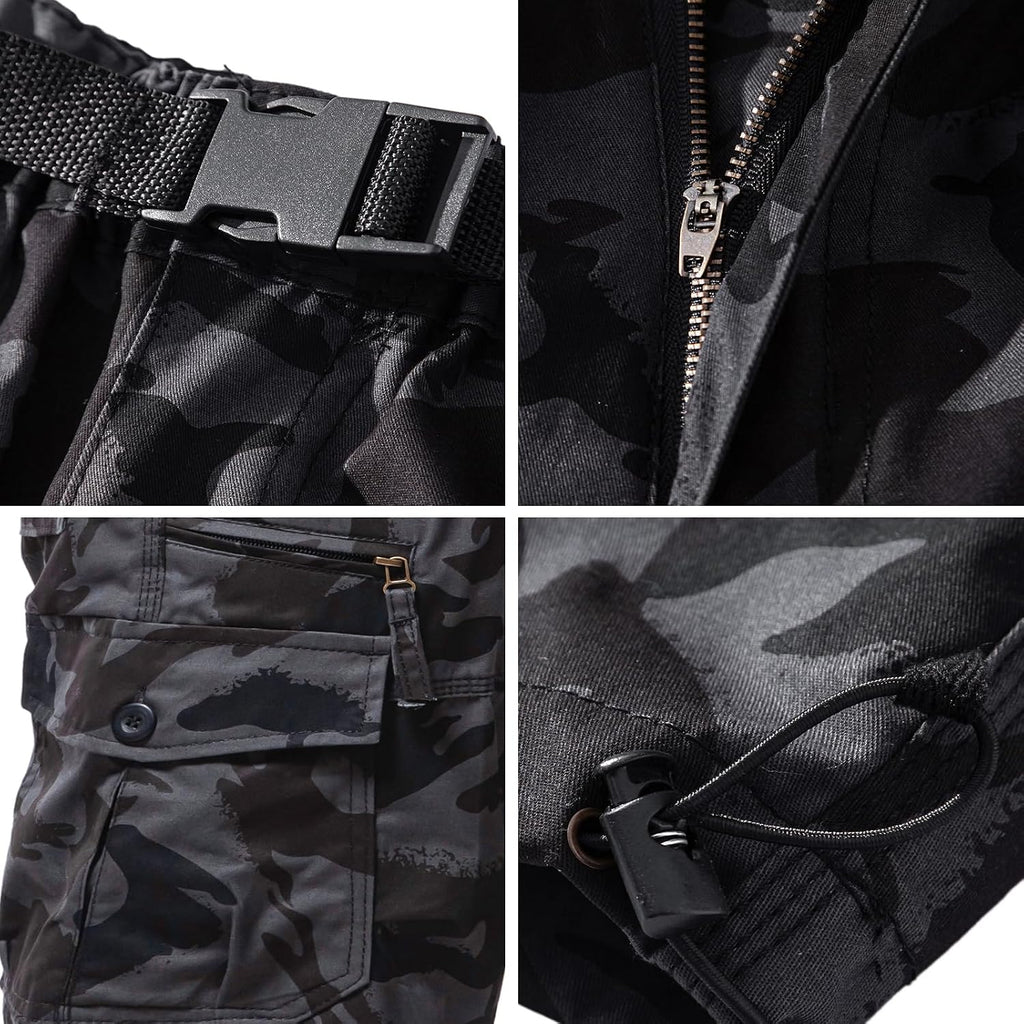 Mylldey Men's Cargo Shorts 3/4 Relaxed Fit Mens Running Shorts 7 Pockets Elastic Waist Cotton Hiking Shorts