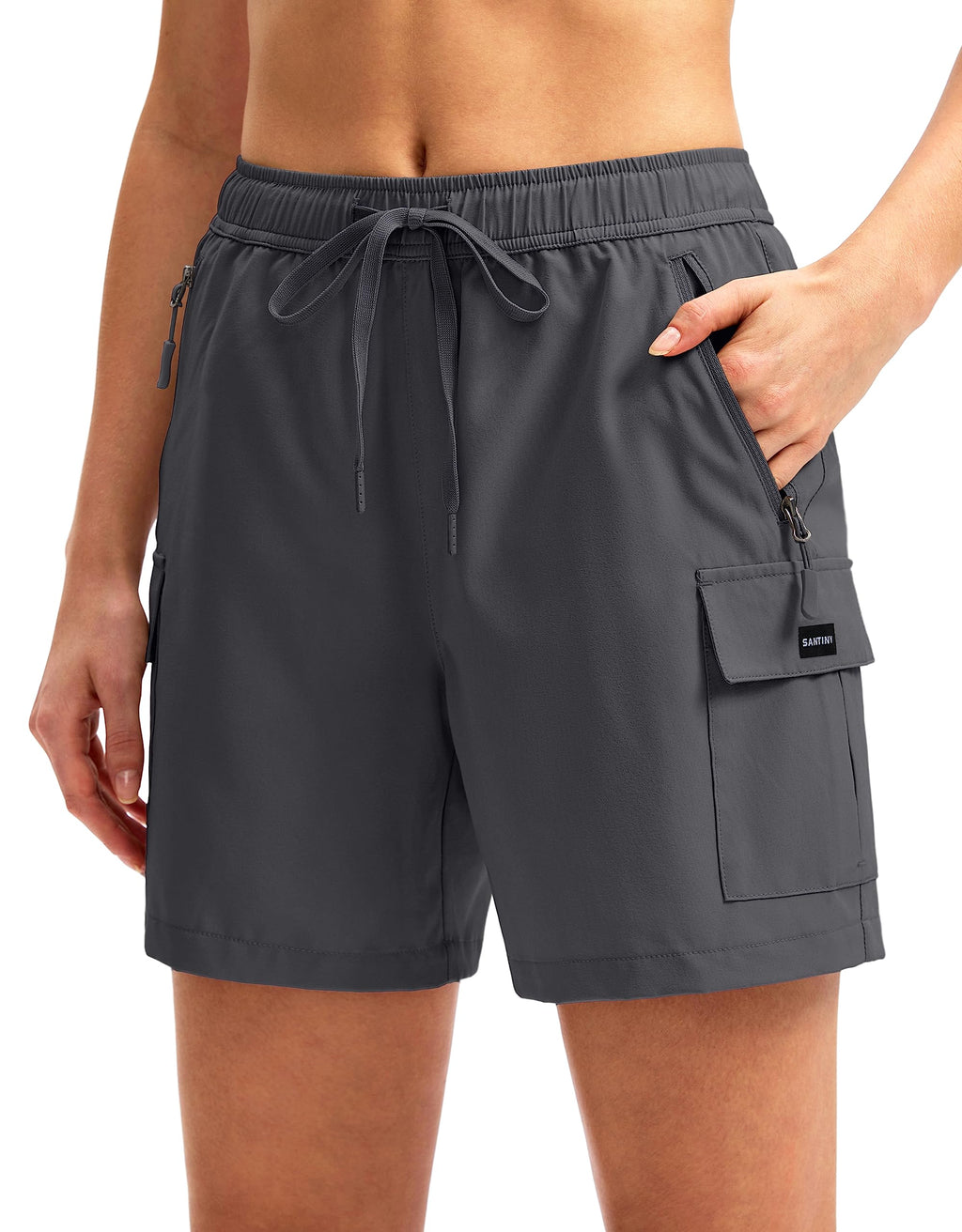 SANTINY Women's 5''/ 7''/9'' Hiking Cargo Shorts Quick Dry Lightweight Summer Shorts for Women Athletic Golf Zipper Pockets