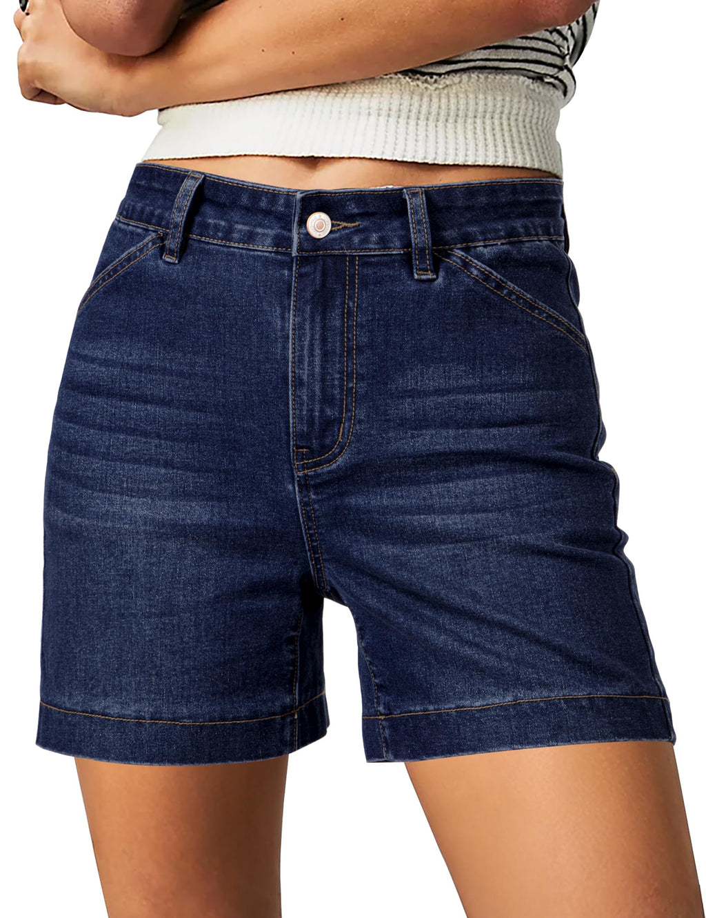 luvamia Jean Shorts for Women High Waisted Trendy Stretchy Denim Shorts 5 Inch Inseam Summer Casual Jorts with Pockets