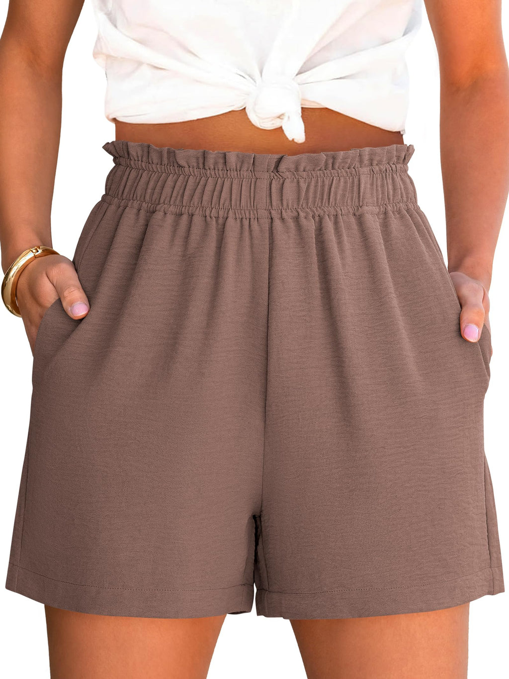 ANRABESS Shorts for Women,Dressy Casual Elastic High Waisted,Comfy Lightweight Airy,Summer Shorts for Beach,Travel & Vacation