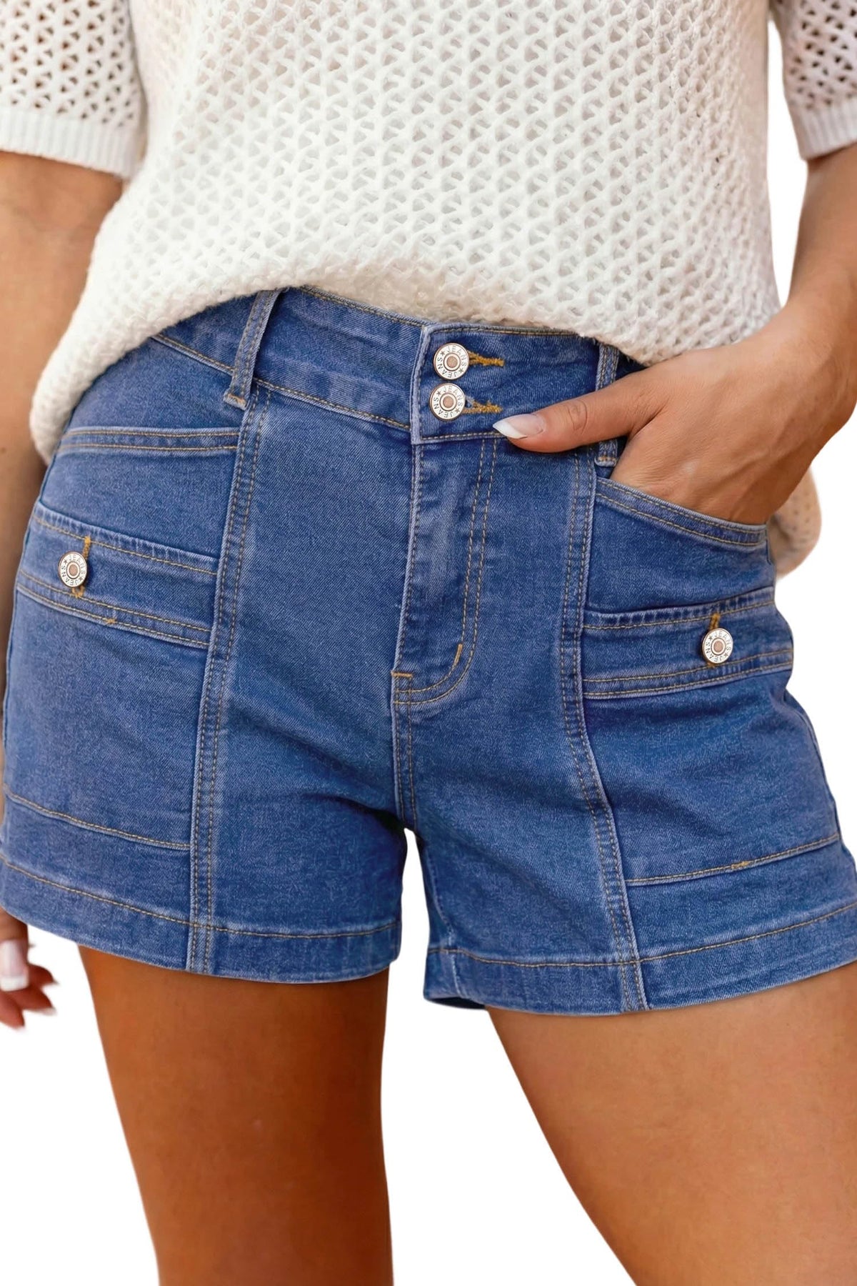 Astylish Women's High Waisted Shorts Jean Stretchy Casual Fashion Trendy Double Button Fly Denim Shorts