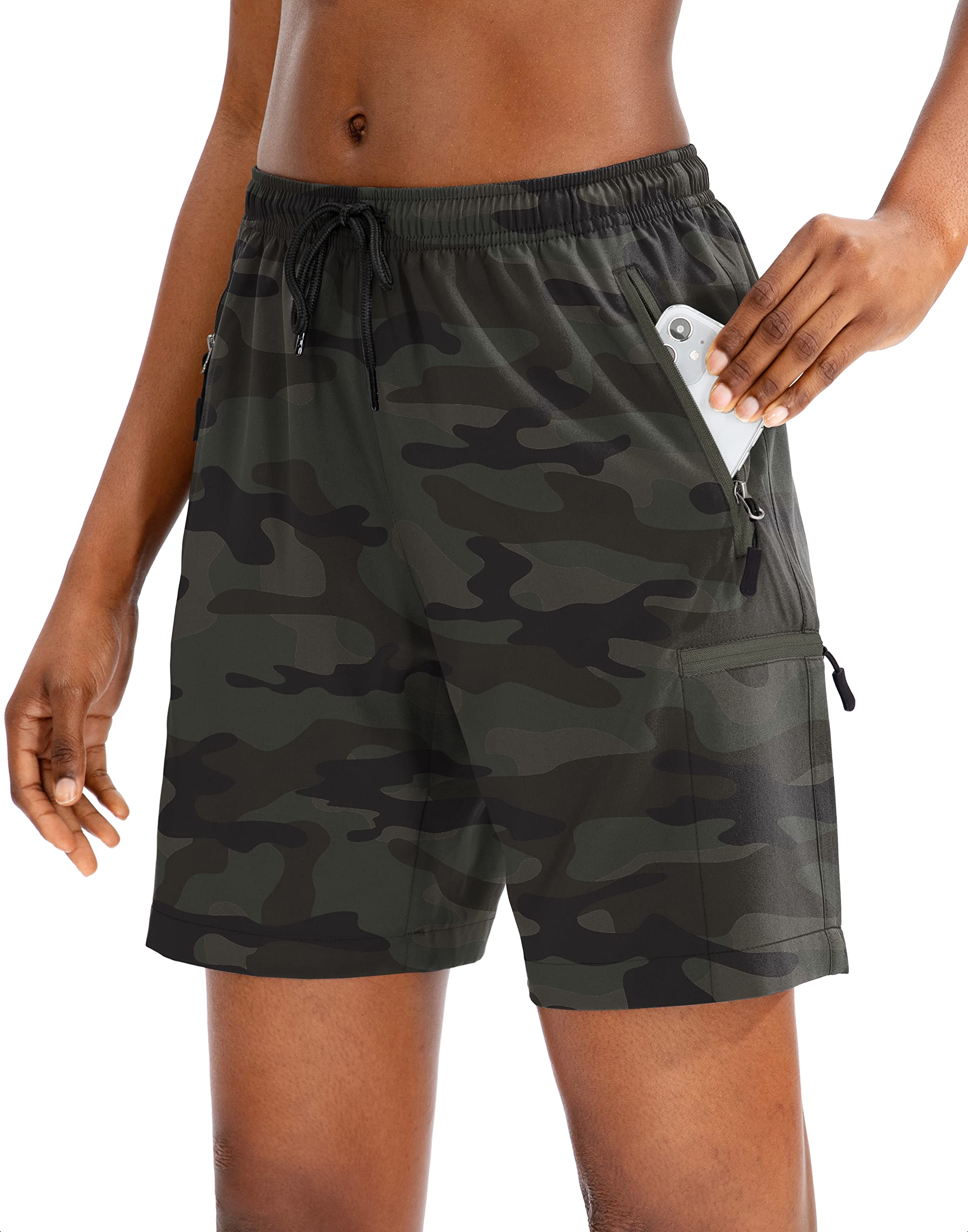 SANTINY Women's 5''/ 7''/9'' Hiking Cargo Shorts Quick Dry Lightweight Summer Shorts for Women Athletic Golf Zipper Pockets