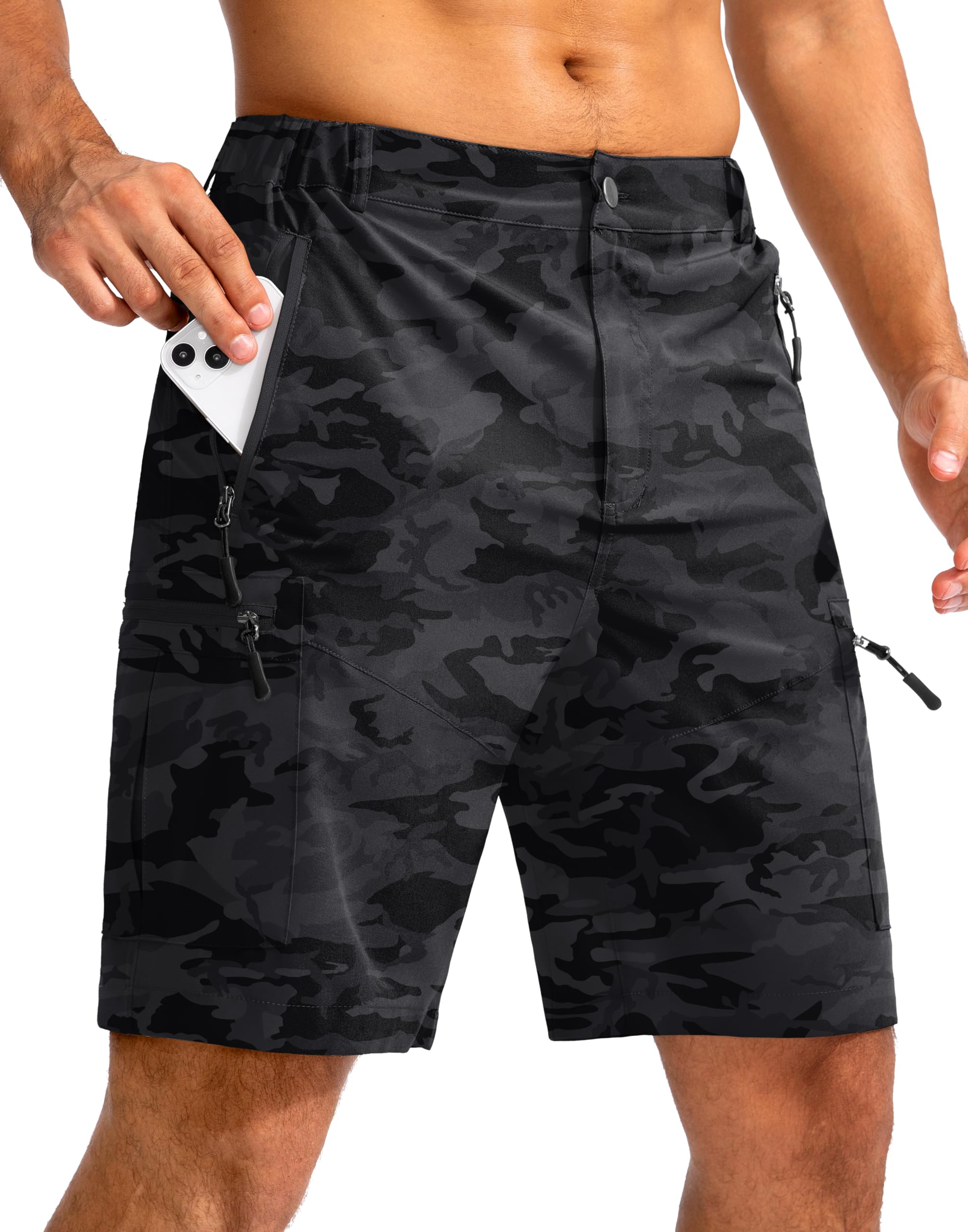 Pudolla Men's Hiking Cargo Shorts 9"/7"/11" Lightweight Outdoor Shorts for Men Trip Golf Camping Casual with 5 Zipper Pockets