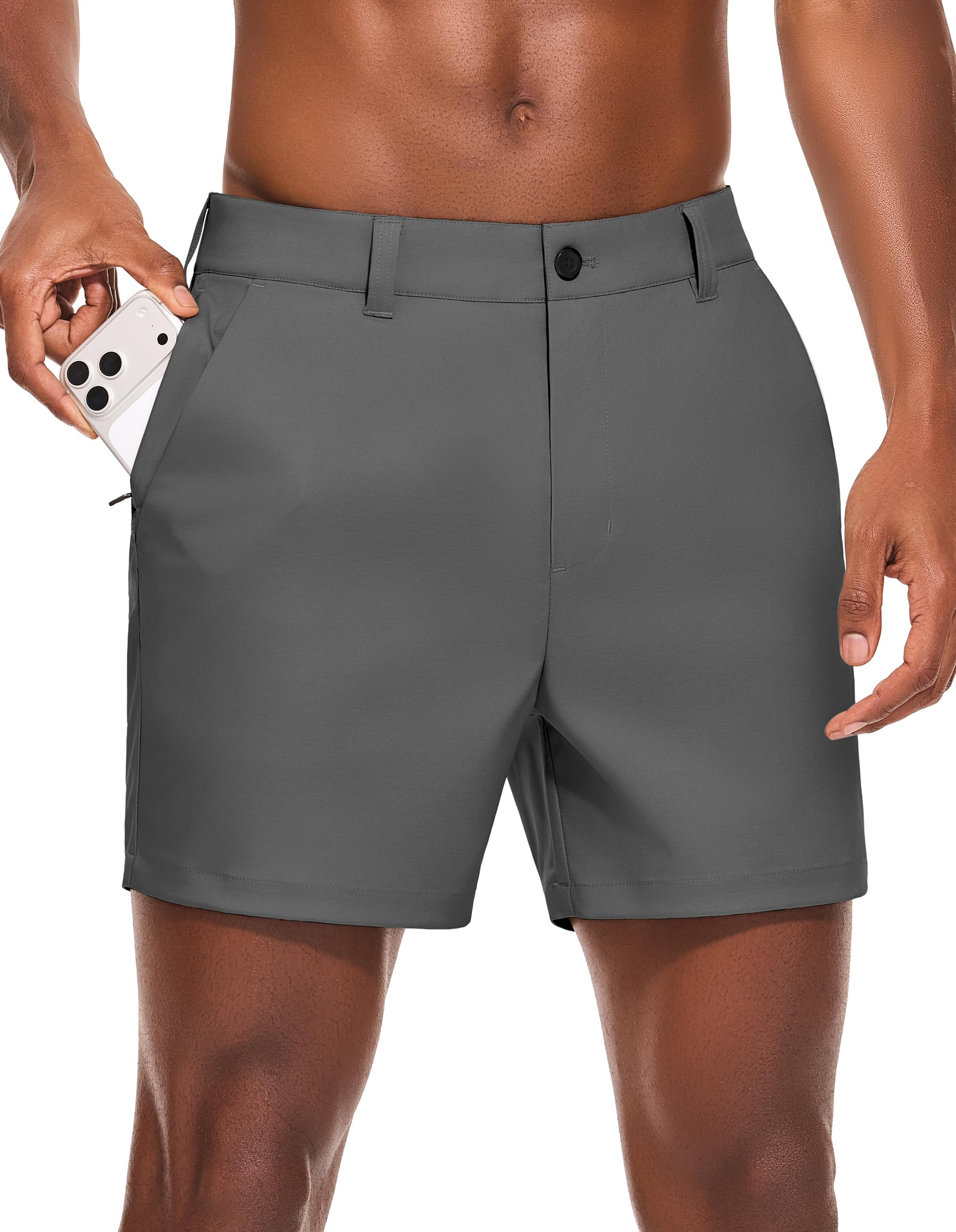 PULI Men's Golf Dress Shorts Flat Front Hybrid 7 Inch Lightweight Quick Dry Chino Casual with Pockets