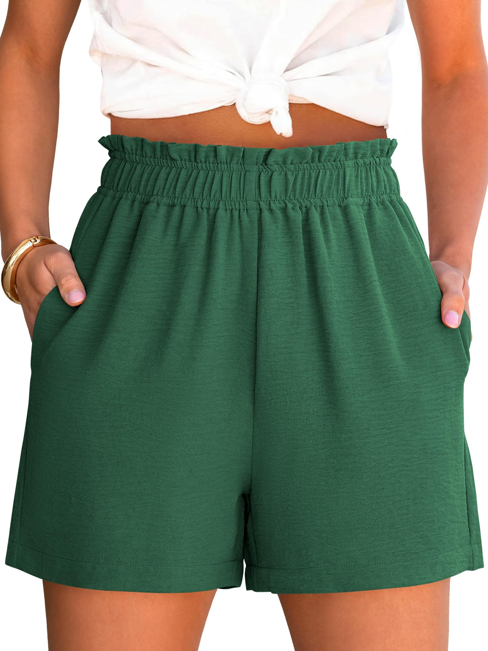 ANRABESS Shorts for Women,Dressy Casual Elastic High Waisted,Comfy Lightweight Airy,Summer Shorts for Beach,Travel & Vacation