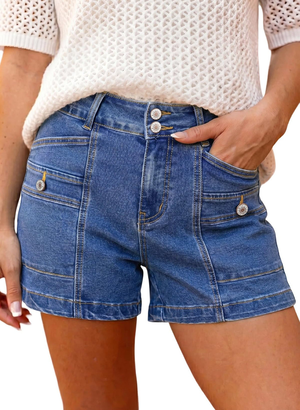Astylish Women's High Waisted Shorts Jean Stretchy Casual Fashion Trendy Double Button Fly Denim Shorts