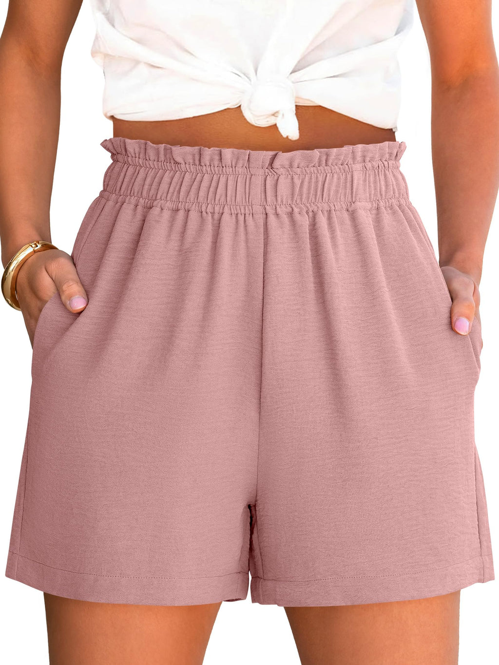 ANRABESS Shorts for Women,Dressy Casual Elastic High Waisted,Comfy Lightweight Airy,Summer Shorts for Beach,Travel & Vacation