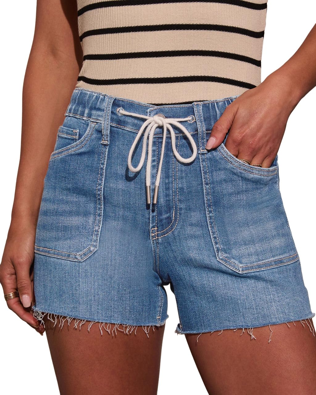 Women's Mid Rise Ripped Stretchy Jean Shorts Frayed Raw Hem Casual Denim Shorts 2026