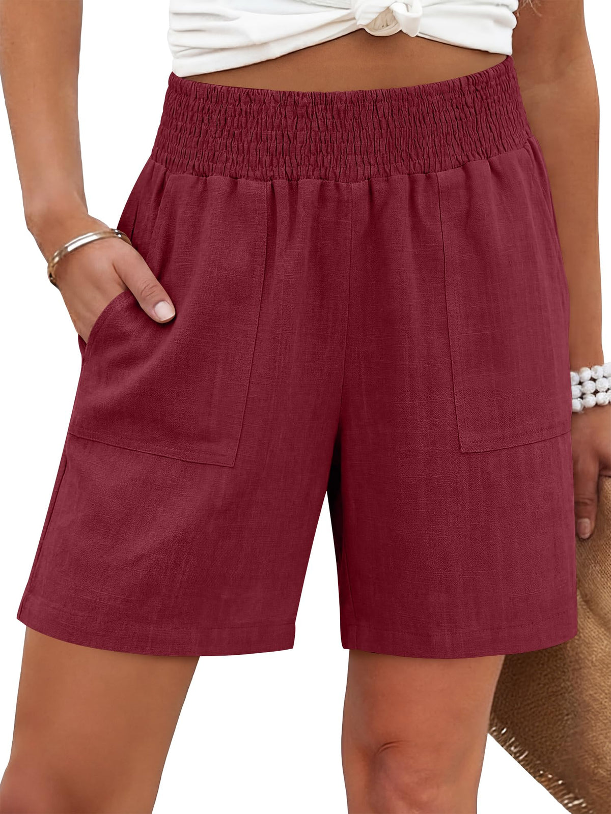 ANRABESS Linen Shorts for Women Casual Summer High Waisted Wide Leg Lounge Beach Vacation Shorts with Pockets