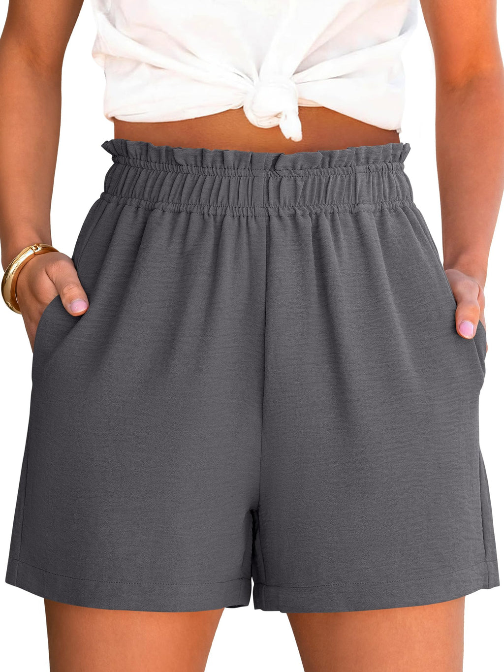 ANRABESS Shorts for Women,Dressy Casual Elastic High Waisted,Comfy Lightweight Airy,Summer Shorts for Beach,Travel & Vacation