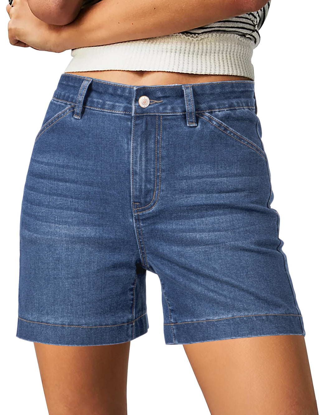 luvamia Jean Shorts for Women High Waisted Trendy Stretchy Denim Shorts 5 Inch Inseam Summer Casual Jorts with Pockets