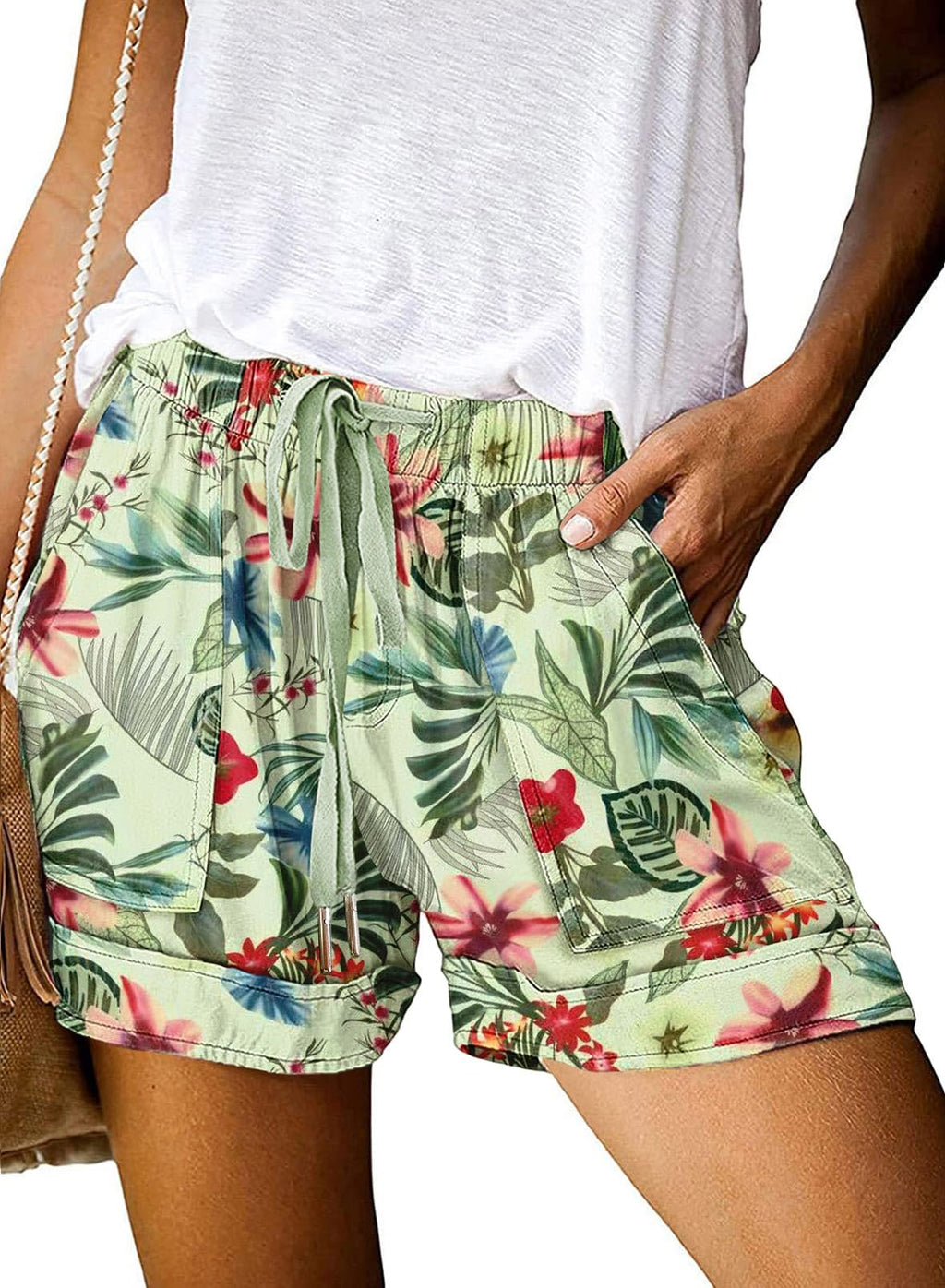 Wielsscca Womens Drawstring Shorts Summer Elastic Waist Casual Lightweight with Pockets