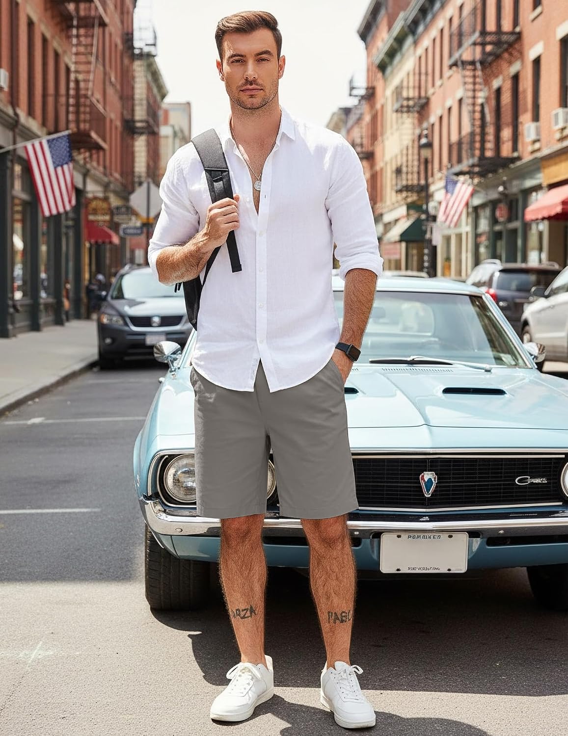 COOFANDY Men's Casual Shorts Cotton Elastic Waist Drawstring Shorts Lightweight Summer Beach Shorts
