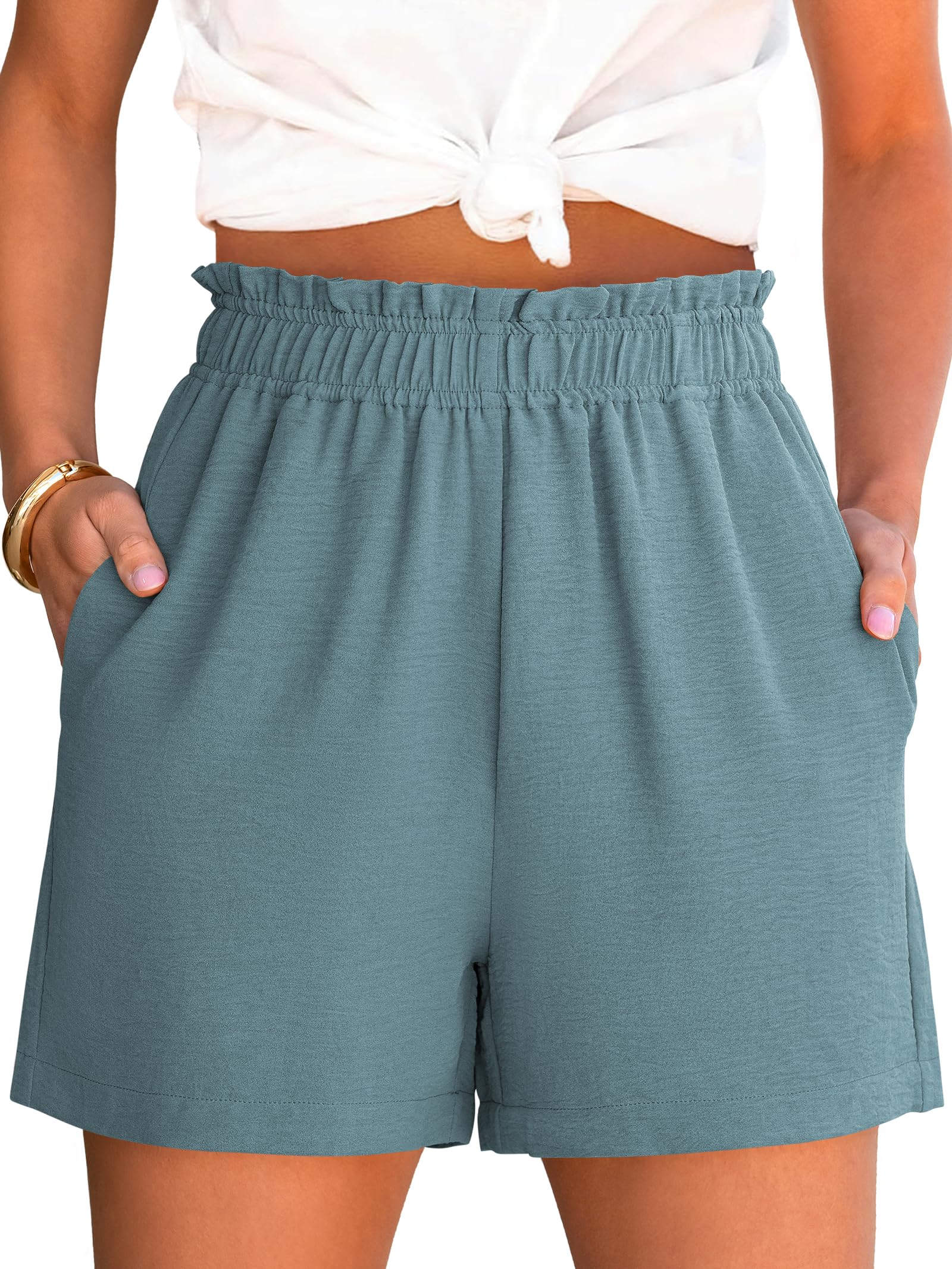 ANRABESS Shorts for Women,Dressy Casual Elastic High Waisted,Comfy Lightweight Airy,Summer Shorts for Beach,Travel & Vacation