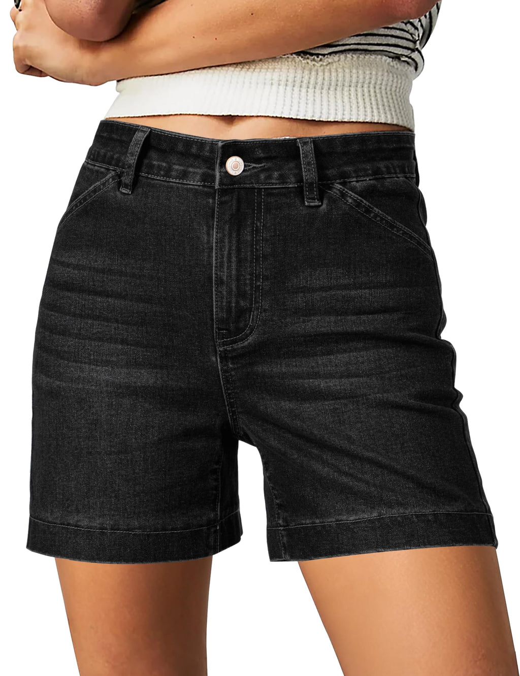 luvamia Jean Shorts for Women High Waisted Trendy Stretchy Denim Shorts 5 Inch Inseam Summer Casual Jorts with Pockets