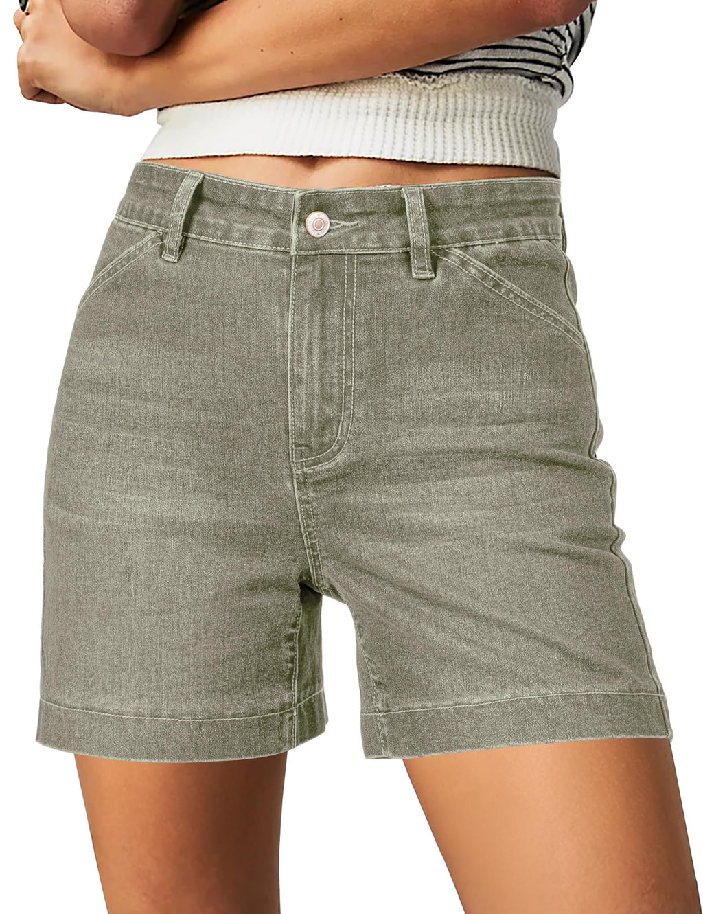 luvamia Jean Shorts for Women High Waisted Trendy Stretchy Denim Shorts 5 Inch Inseam Summer Casual Jorts with Pockets