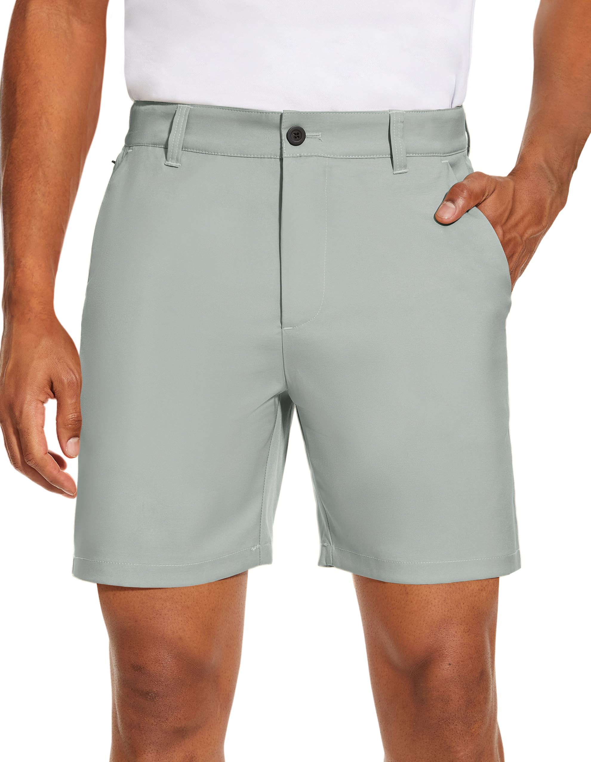 PULI Men's Golf Dress Shorts Flat Front Hybrid 7 Inch Lightweight Quick Dry Chino Casual with Pockets