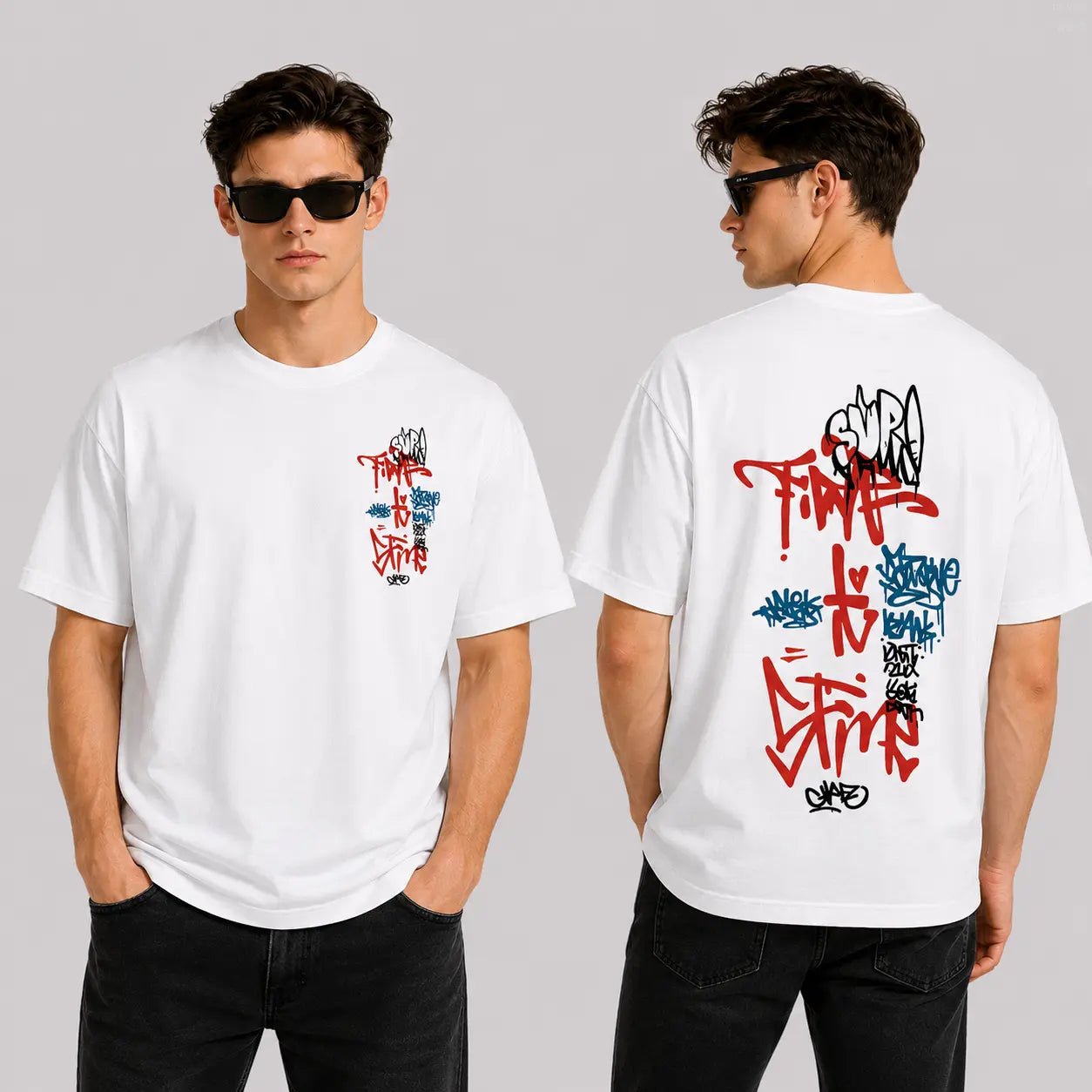 American Street Graffiti-Style T-Shirt with Multi color Font Print – Hip-Hop Men' Top