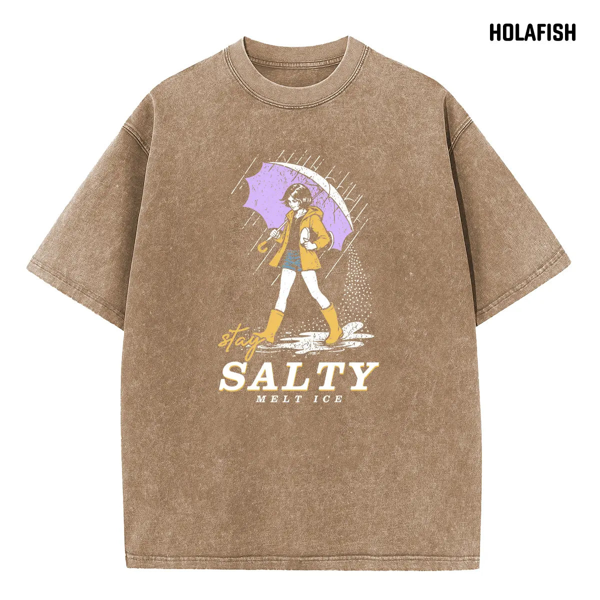 Holafish Women's Vintage Acid Wash Graphic Tee, Soft Cotton Short Sleeve Top, Casual Relaxed Fit Crewneck for Layering, Jeans