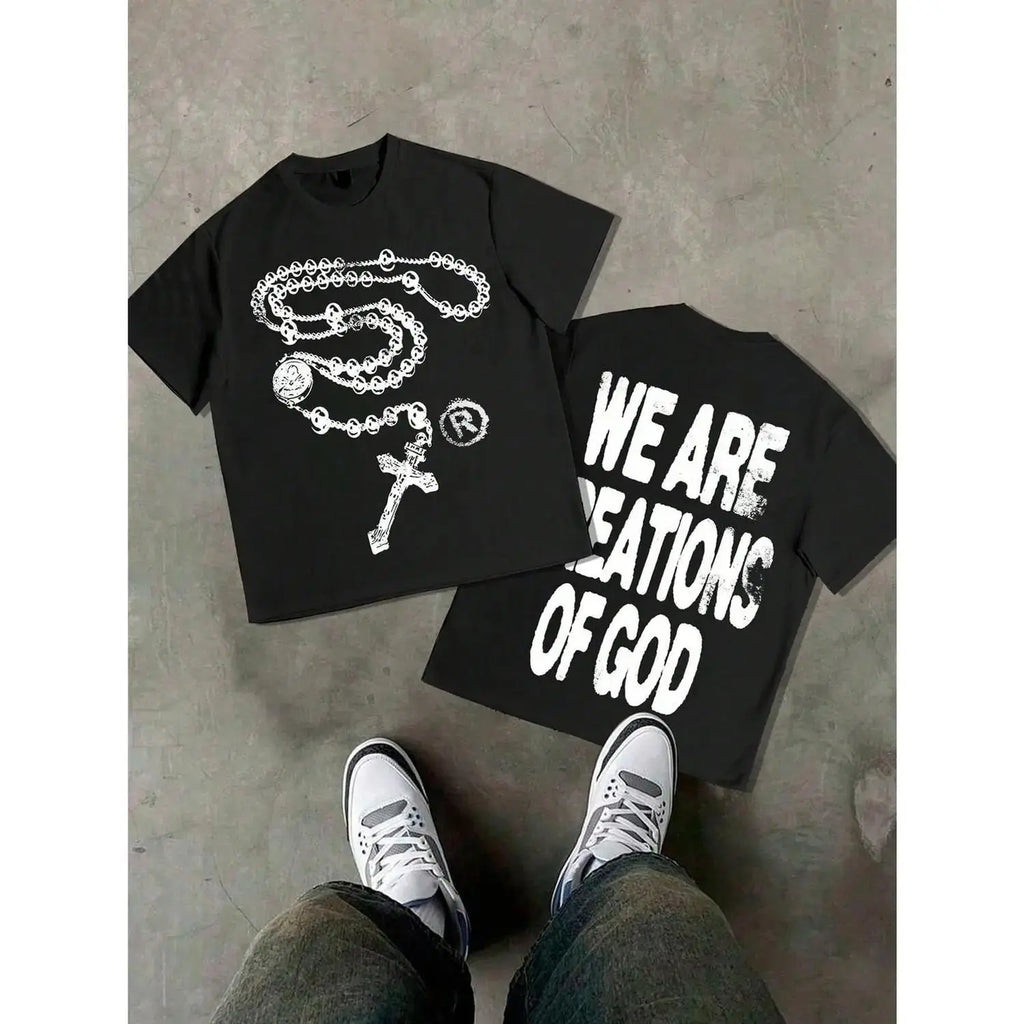 High Street Religious Themed Tee Featuring We Are Creations Of God Slogan Unisex Cotton T Shirt