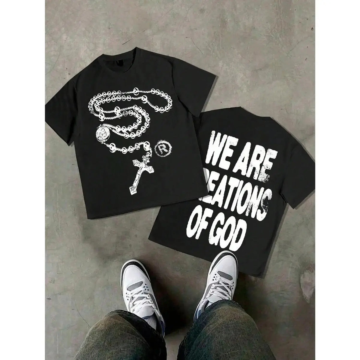High Street Religious Themed Tee Featuring We Are Creations Of God Slogan Unisex Cotton T Shirt