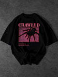Men's Summer Vintage Spiderweb Print Cropped Casual T-Shirt, Dark Style