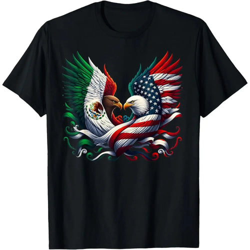 100% Cotton Unisex America Mexico Flag Vintage Mexican Roots American T-Shirt Vintage Graphic Casual Men's Women's Tee