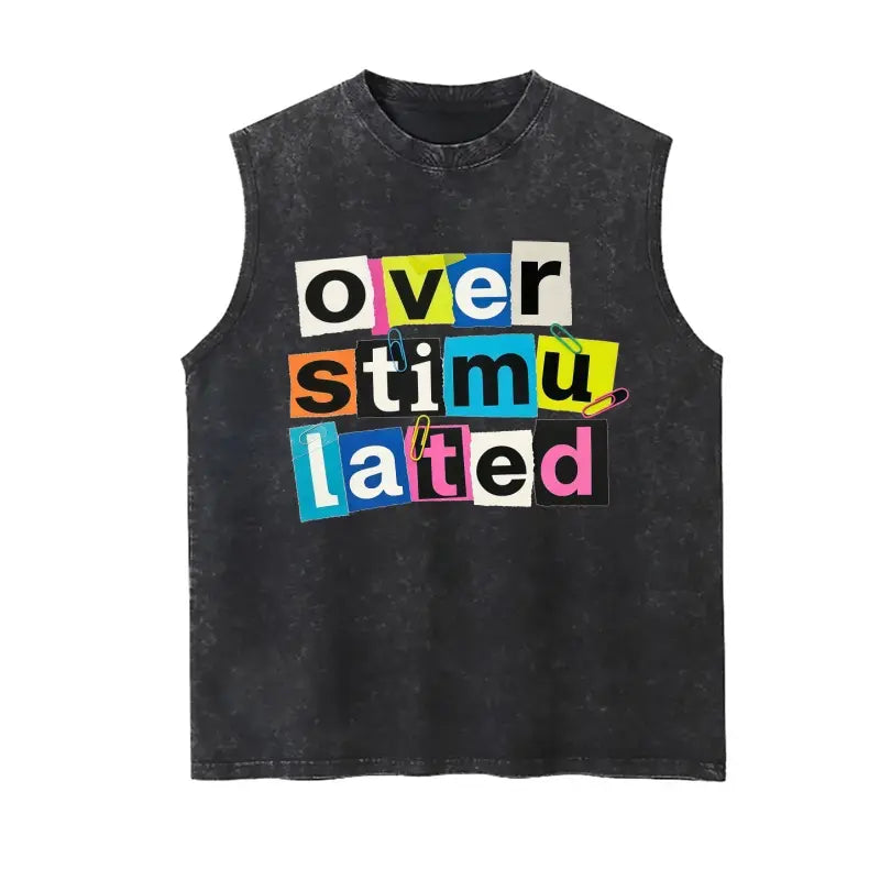 Women's Casual Graphic T-Shirt - "Overstimulated" Print Short Sleeve Summer Top, Black with White Lettering, Breathable Round Neck Tee for Casual Attire, Ladies T Shirts, Comfortable Tee, Relaxed Fit Shirt, Machine Washable Shirt