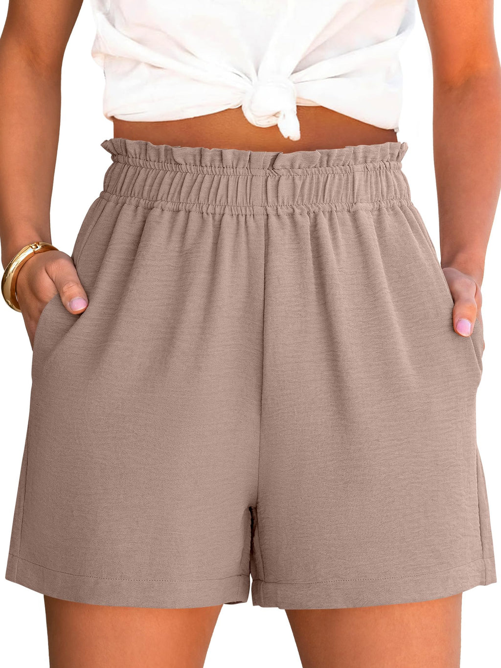 ANRABESS Shorts for Women,Dressy Casual Elastic High Waisted,Comfy Lightweight Airy,Summer Shorts for Beach,Travel & Vacation
