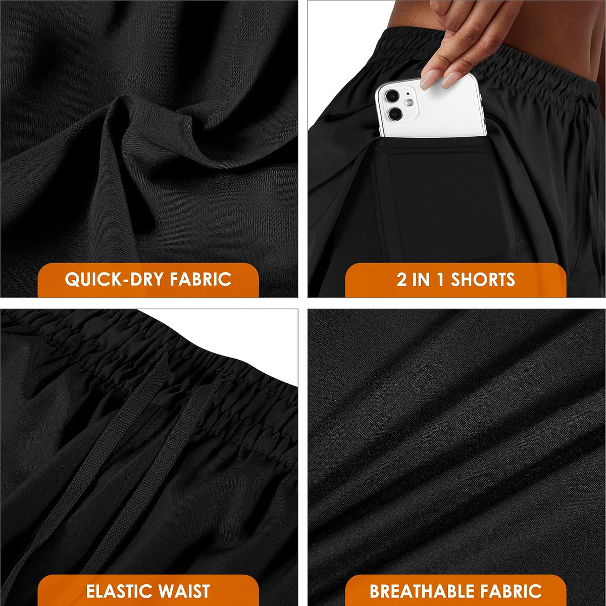 Yevrimow Women's 2 in 1 Running Shorts for Gym Yoga Workout Athletic Shorts High-Waisted Shorts with Liner Pockets
