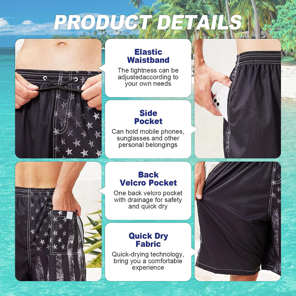 FT FENTENG Mens Swim Trunks Quick Dry Board Shorts with Mesh Liner, Breathable Big & Tall Beach Shorts Swimwear Bathing Suits