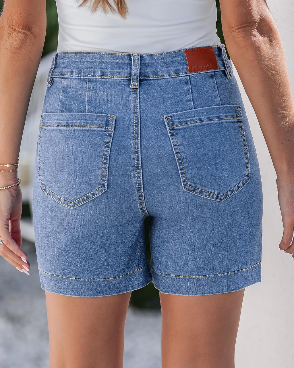 luvamia Jean Shorts for Women High Waisted Trendy Stretchy Denim Shorts 5 Inch Inseam Summer Casual Jorts with Pockets