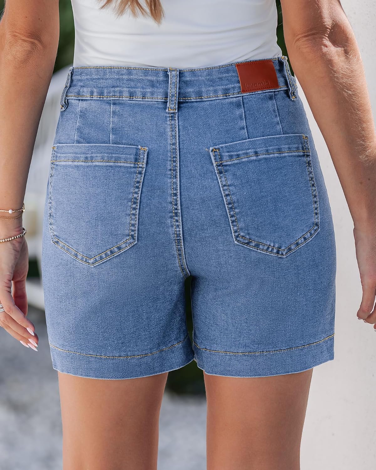 luvamia Jean Shorts for Women High Waisted Trendy Stretchy Denim Shorts 5 Inch Inseam Summer Casual Jorts with Pockets