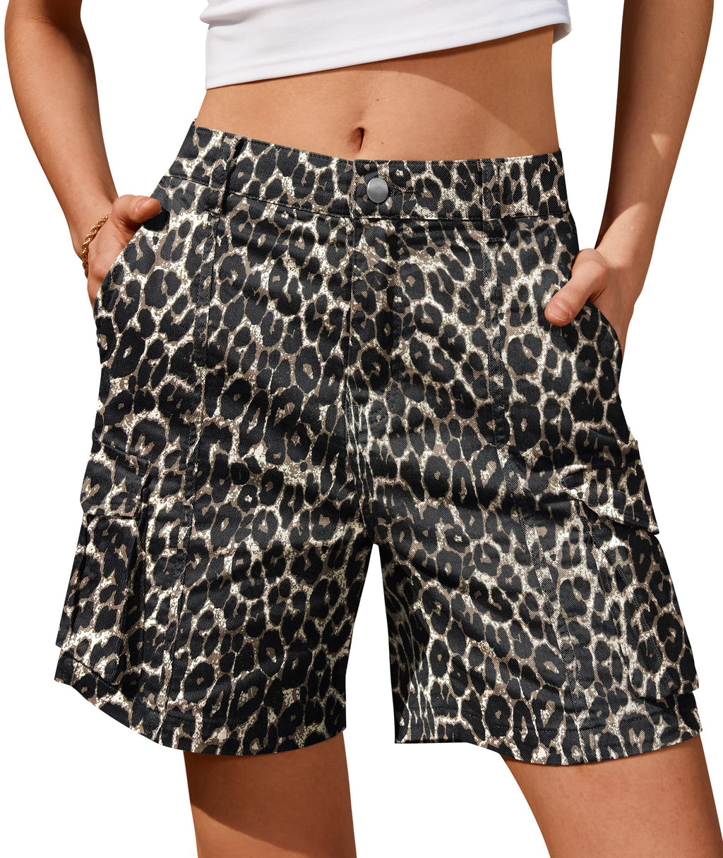 IVIR Bermuda Shorts for Women Cargo Shorts Knee Length 6 Pockets Elastic Waist Long Shorts for Summer Casual